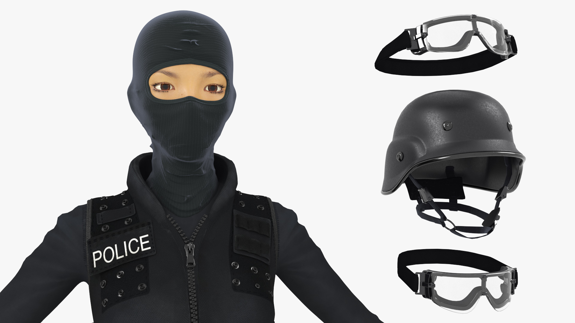 Female Military Swat Asian Rigged for Cinema 4D 3D