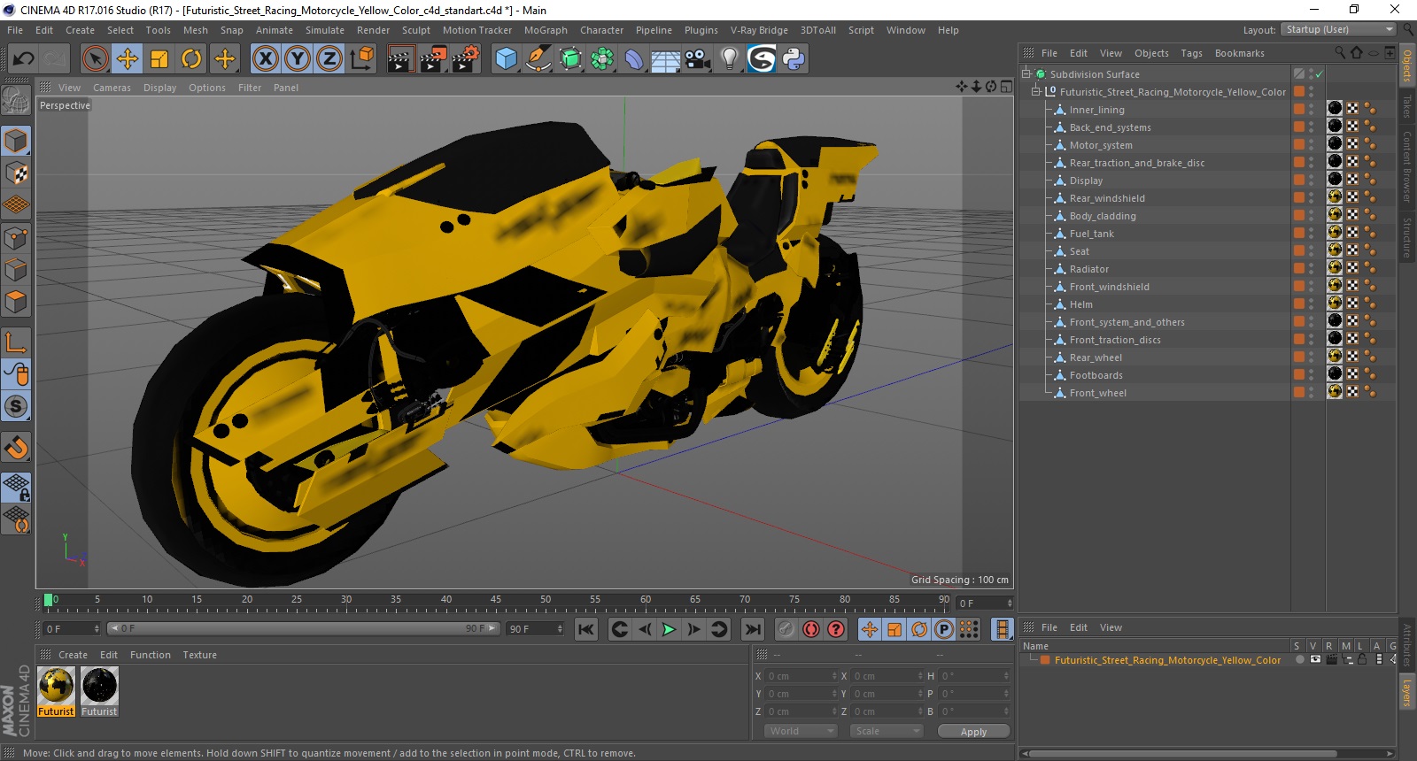 3D Futuristic Street Racing Motorcycle Yellow Color model