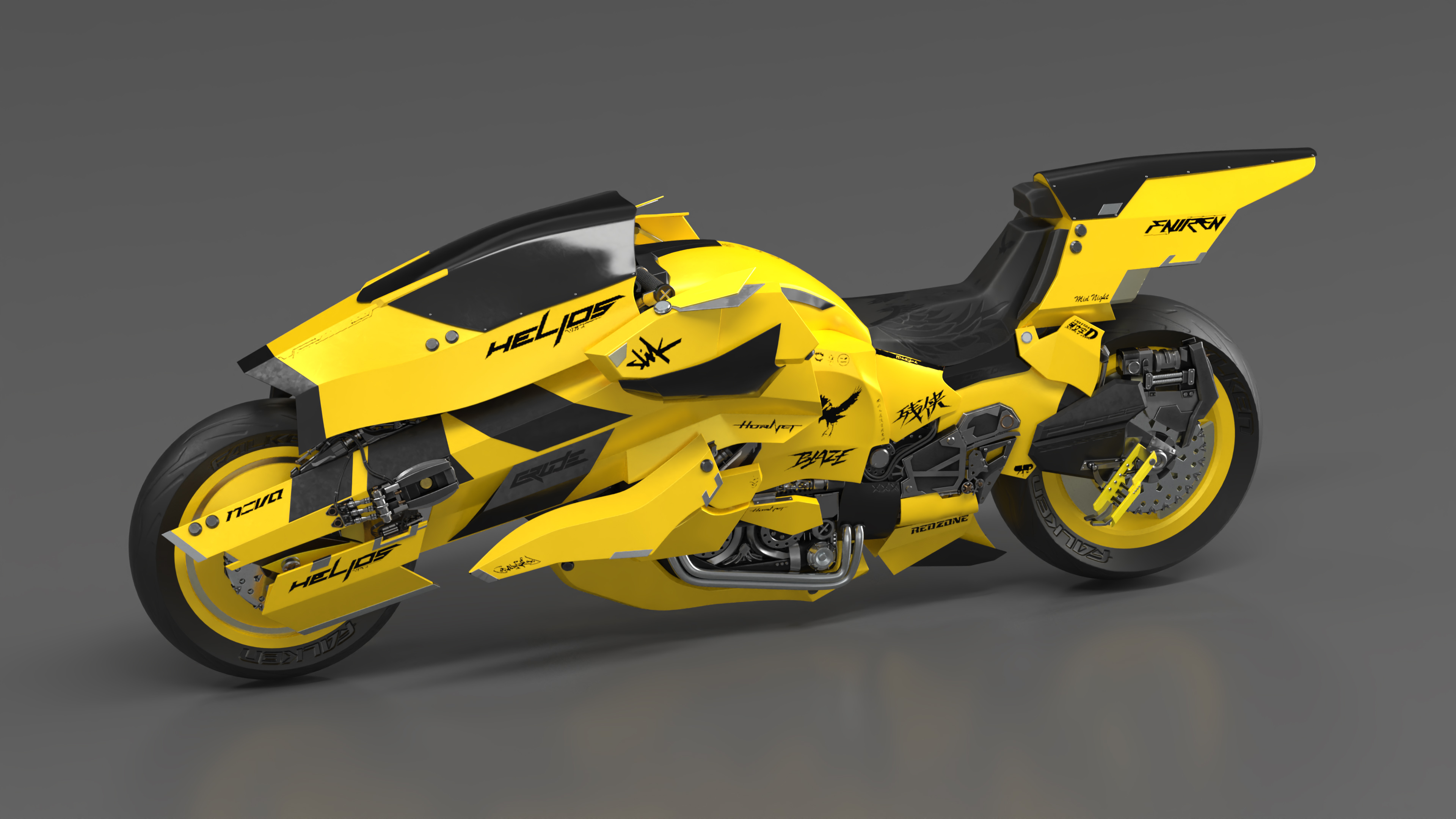 3D Futuristic Street Racing Motorcycle Yellow Color model