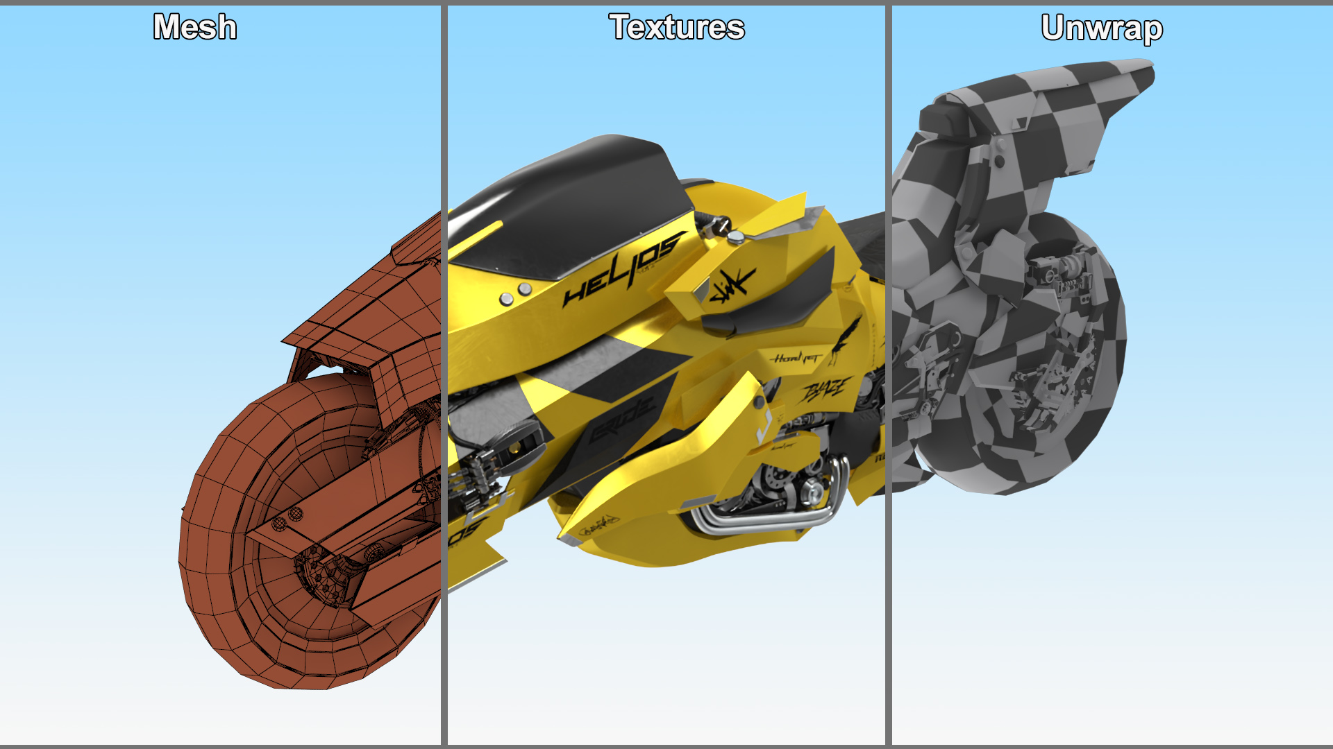 3D Futuristic Street Racing Motorcycle Yellow Color model