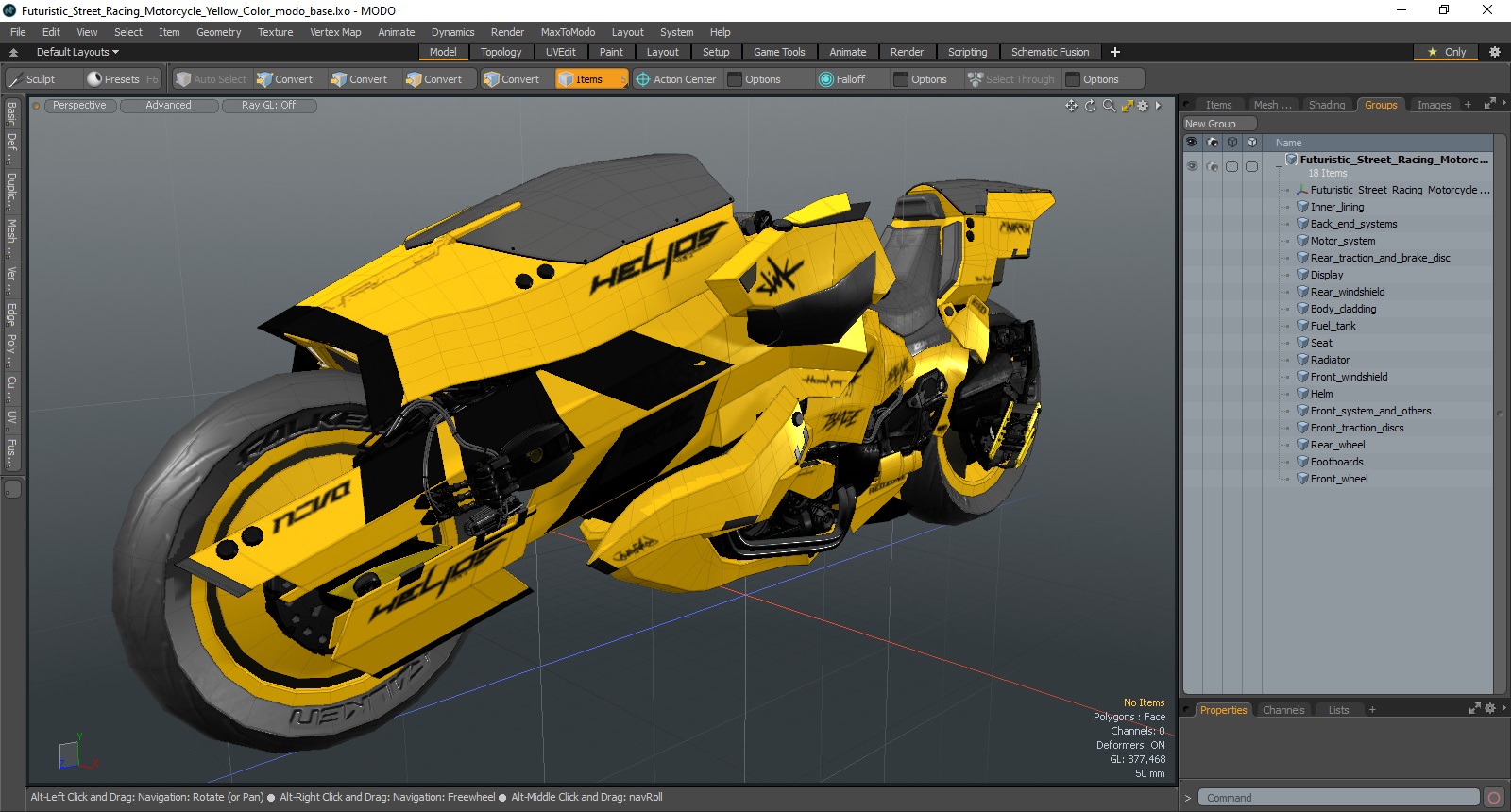 3D Futuristic Street Racing Motorcycle Yellow Color model