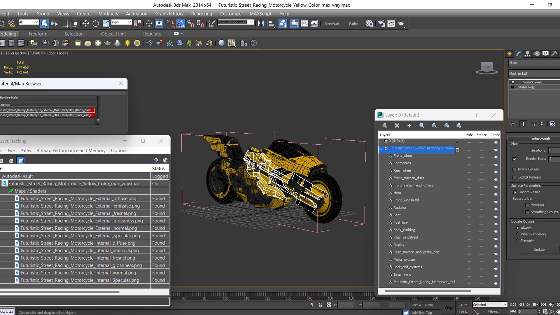 3D Futuristic Street Racing Motorcycle Yellow Color model