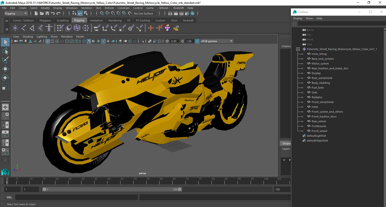 3D Futuristic Street Racing Motorcycle Yellow Color model