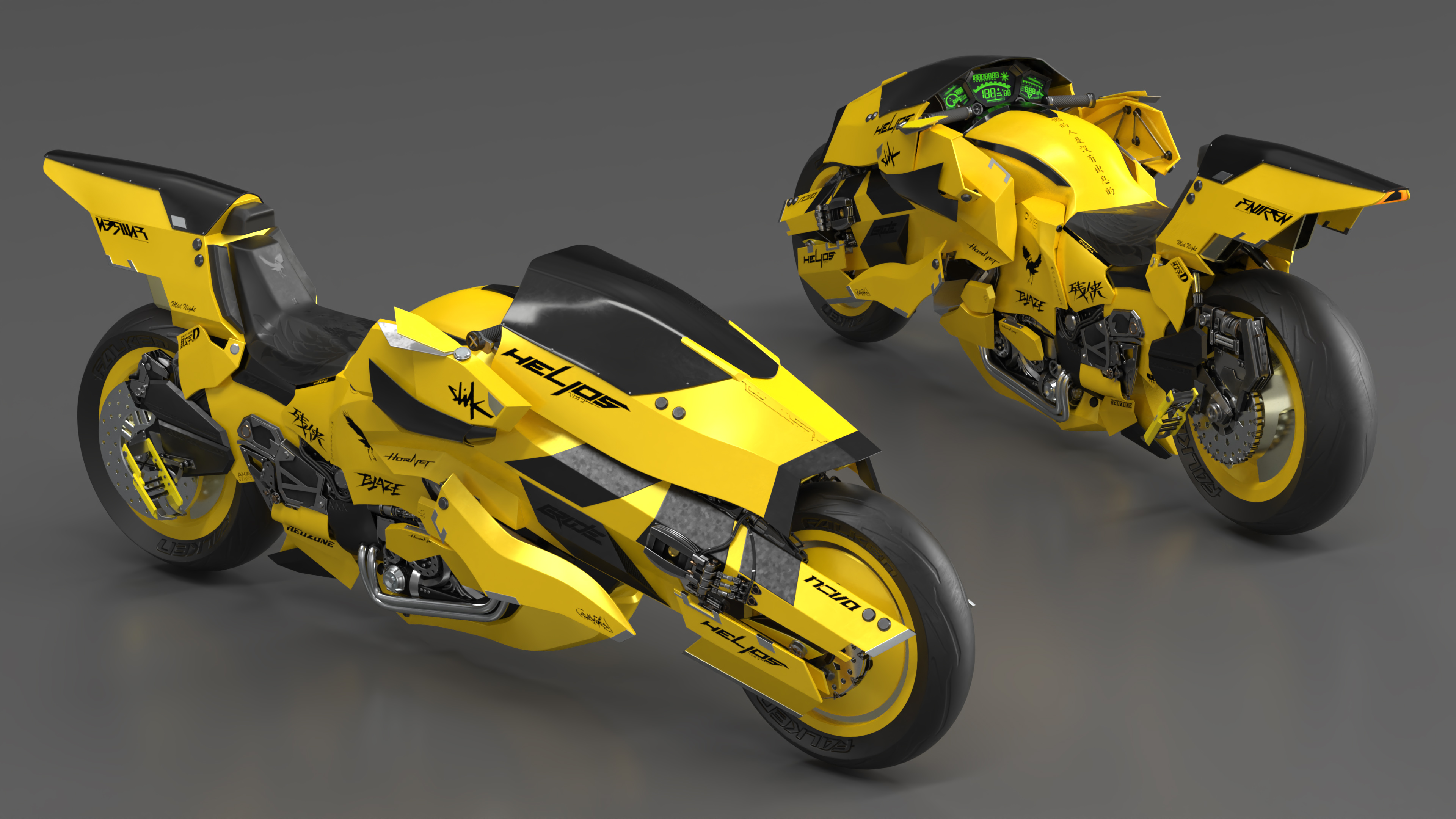 3D Futuristic Street Racing Motorcycle Yellow Color model