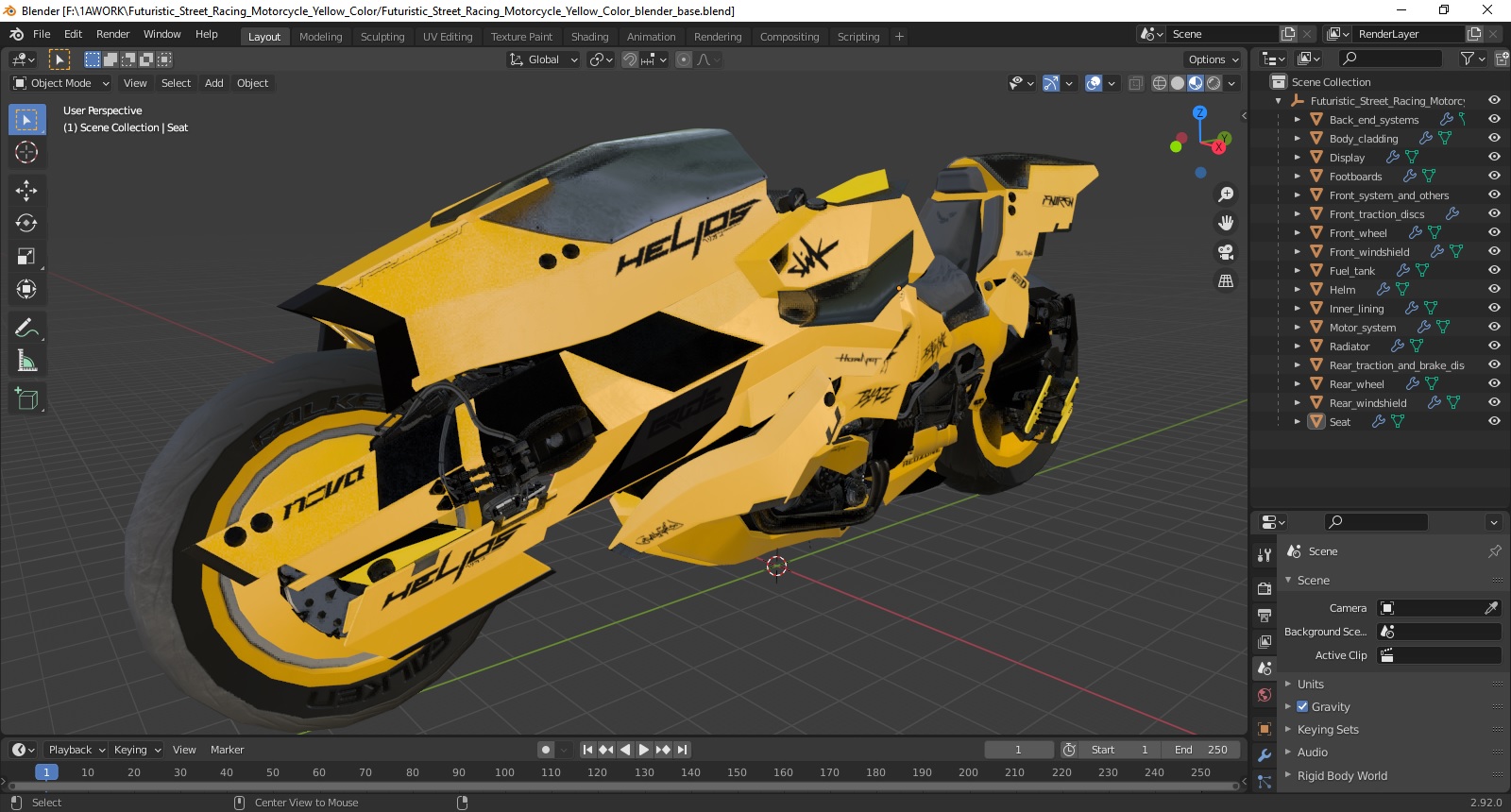 3D Futuristic Street Racing Motorcycle Yellow Color model