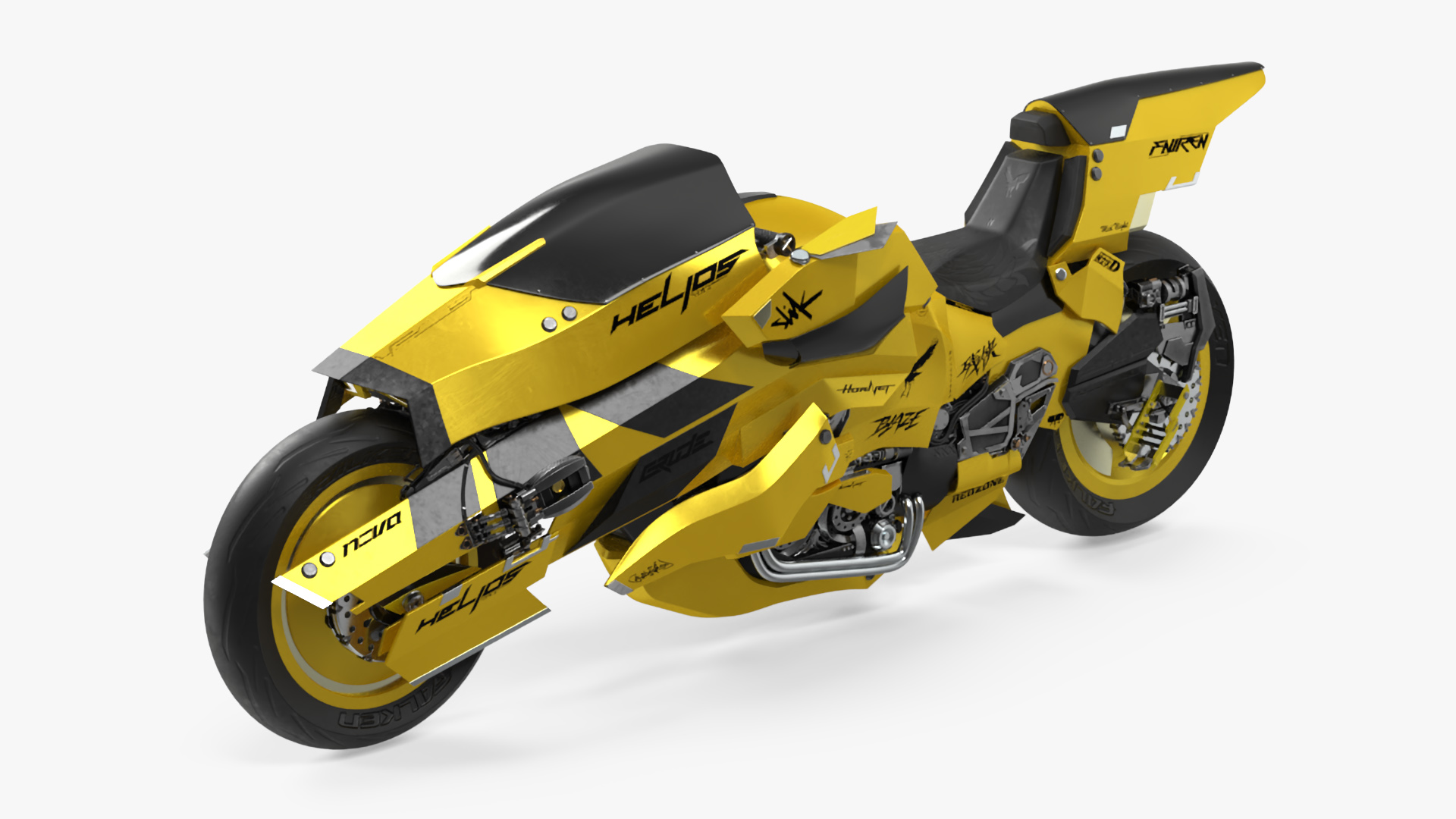 3D Futuristic Street Racing Motorcycle Yellow Color model