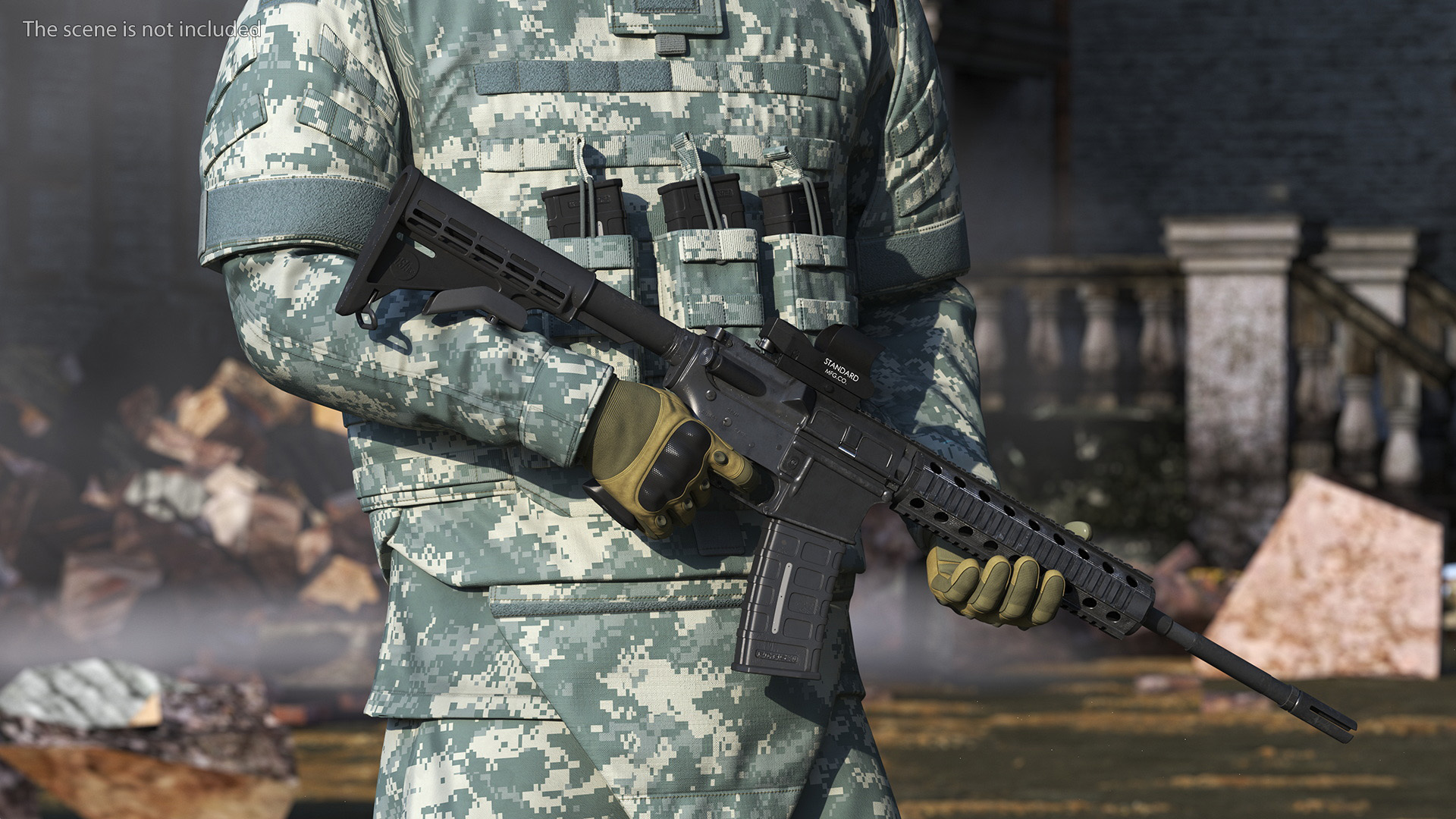 Soldier in Grey Tactical Gear with Rifle Standing 3D model