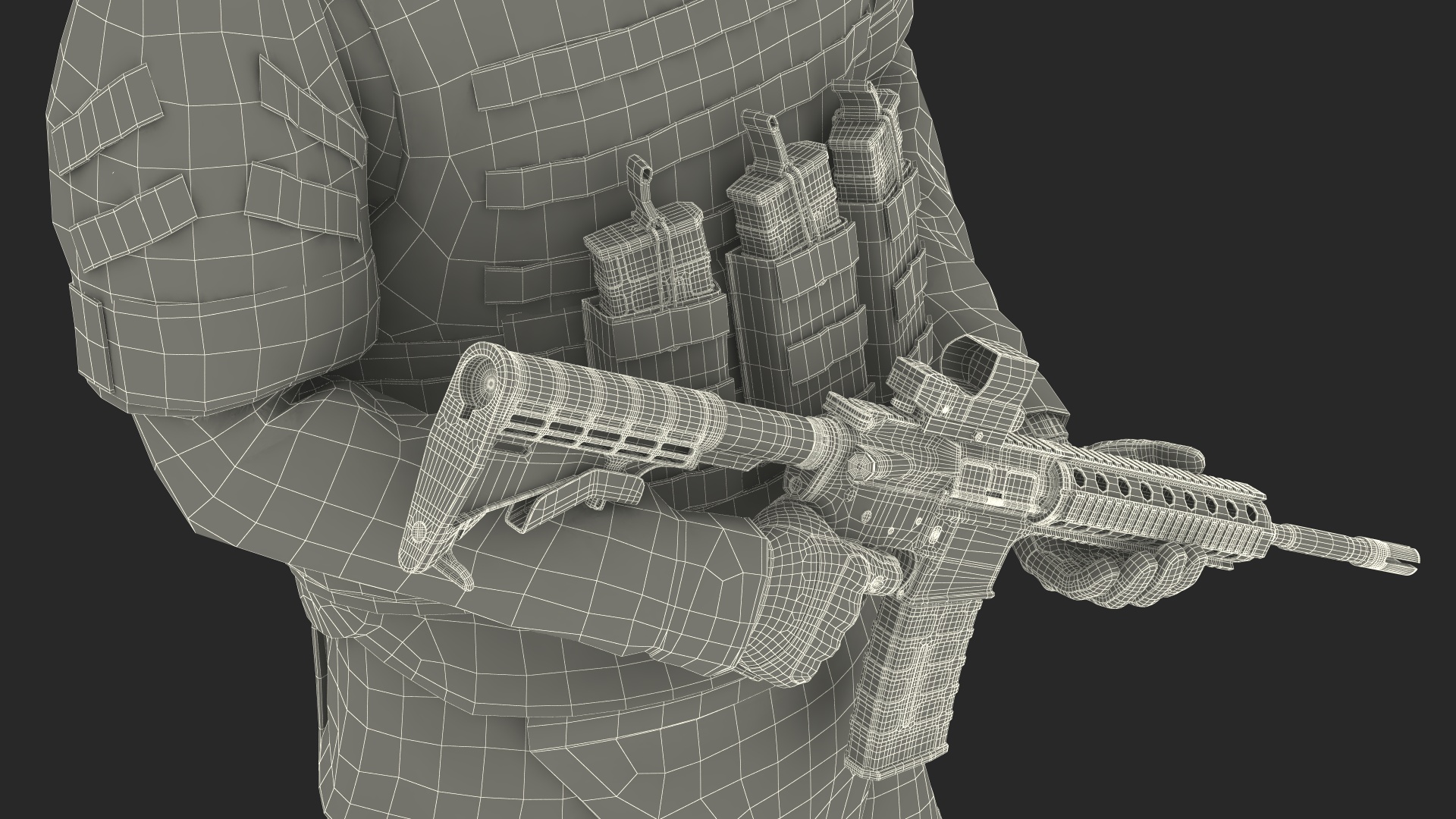 Soldier in Grey Tactical Gear with Rifle Standing 3D model