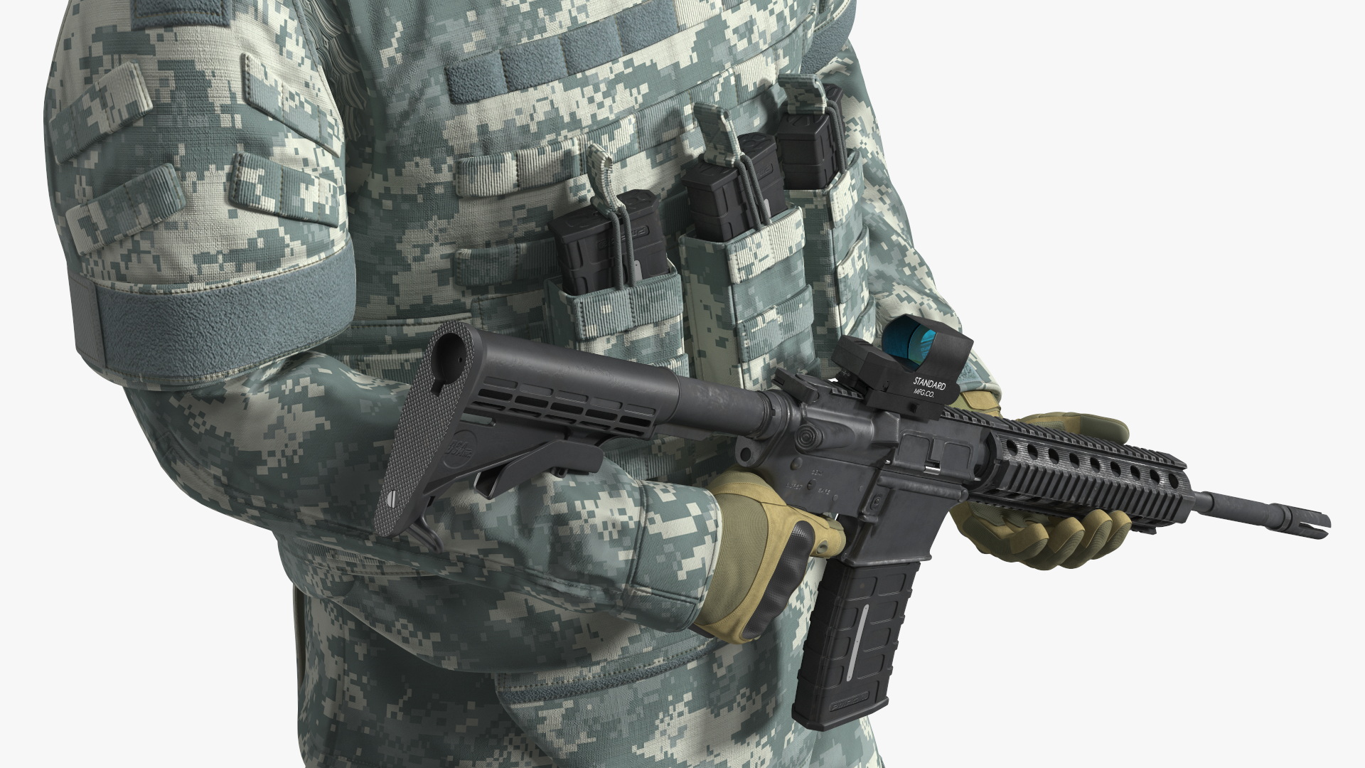 Soldier in Grey Tactical Gear with Rifle Standing 3D model