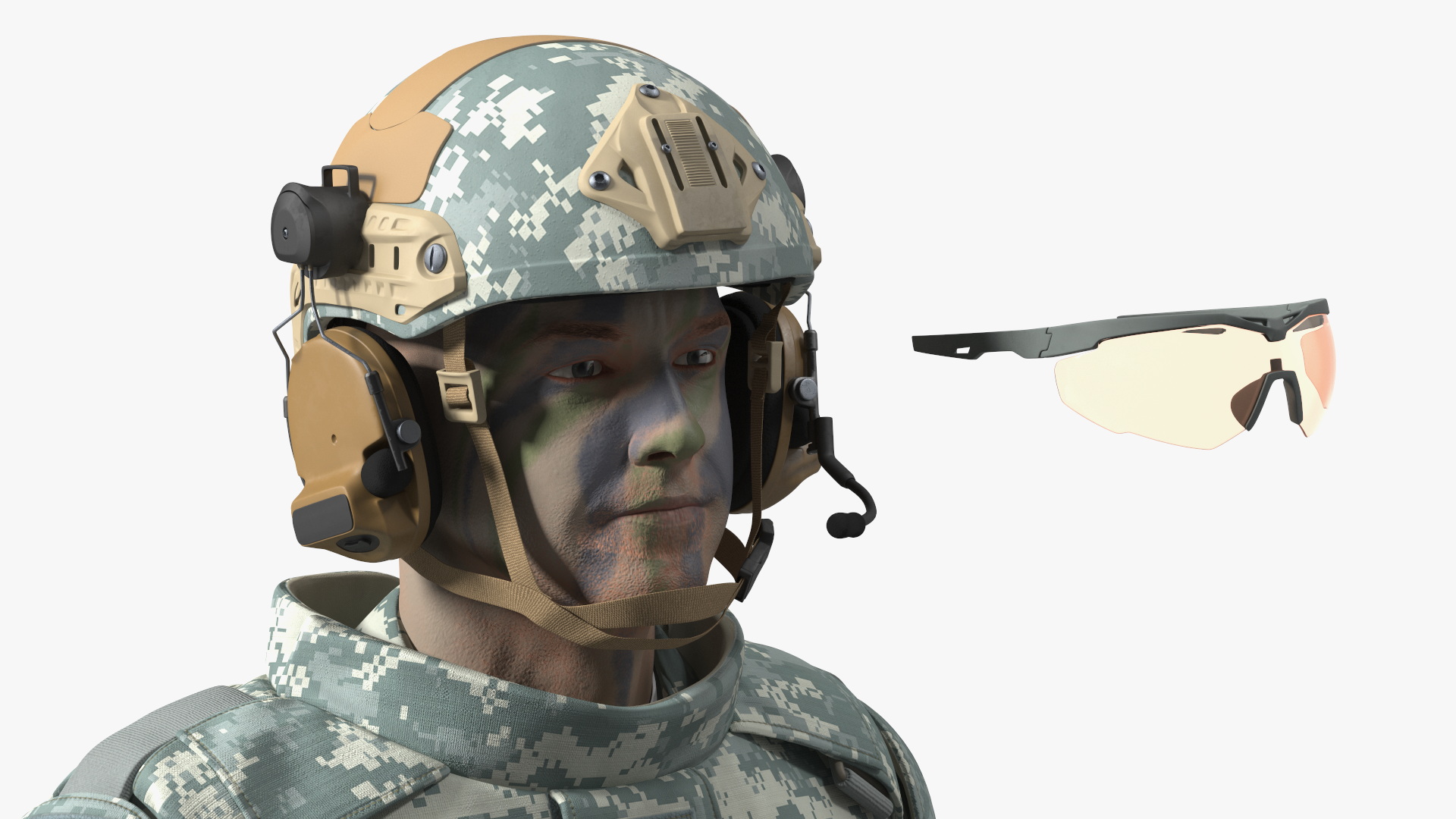 Soldier in Grey Tactical Gear with Rifle Standing 3D model