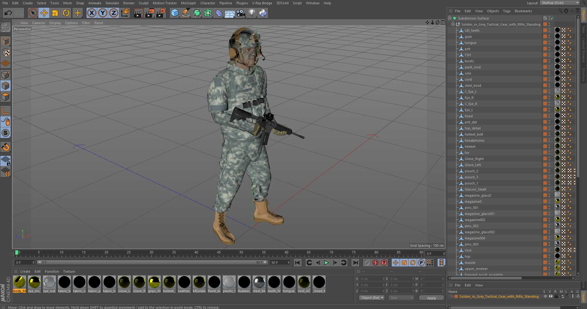 Soldier in Grey Tactical Gear with Rifle Standing 3D model
