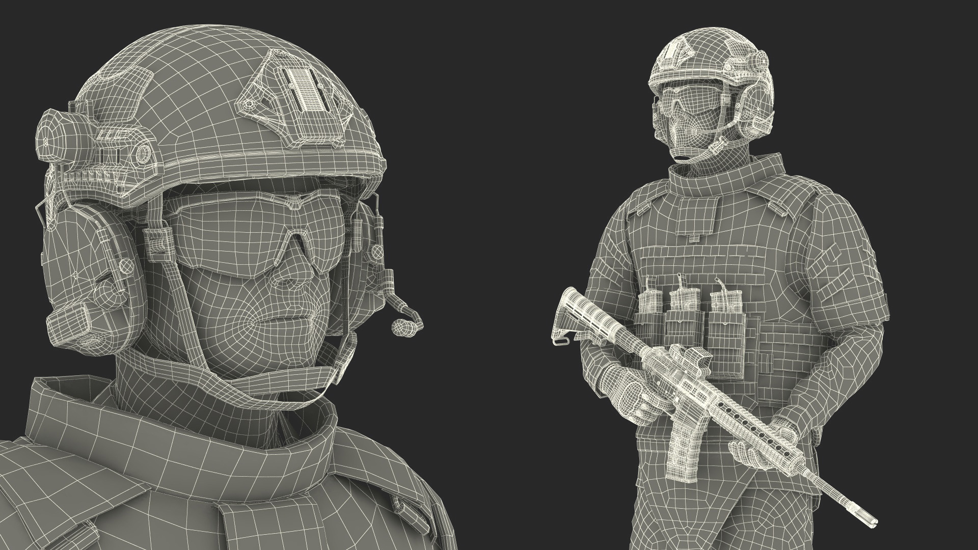 Soldier in Grey Tactical Gear with Rifle Standing 3D model