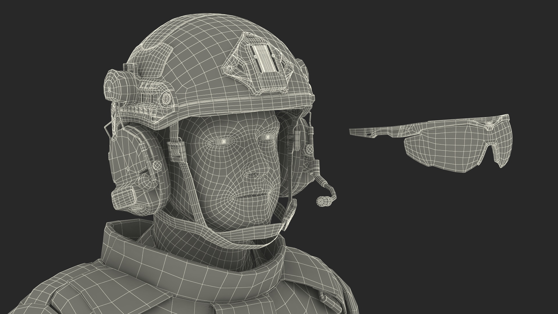 Soldier in Grey Tactical Gear with Rifle Standing 3D model