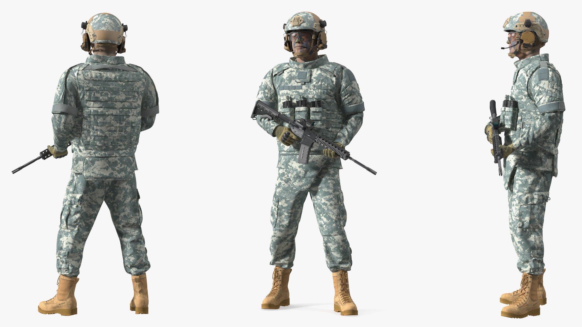 Soldier in Grey Tactical Gear with Rifle Standing 3D model