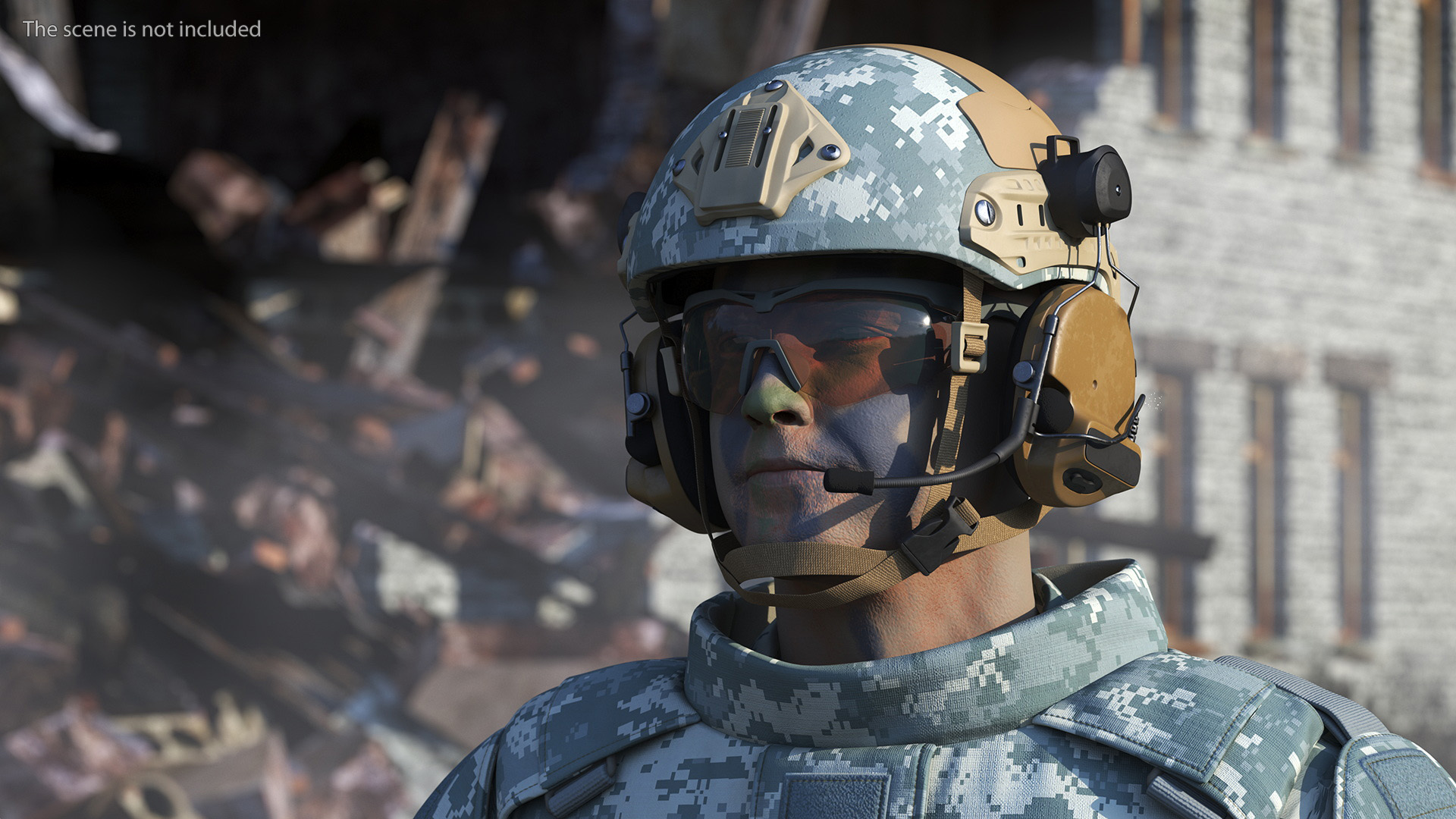 Soldier in Grey Tactical Gear with Rifle Standing 3D model