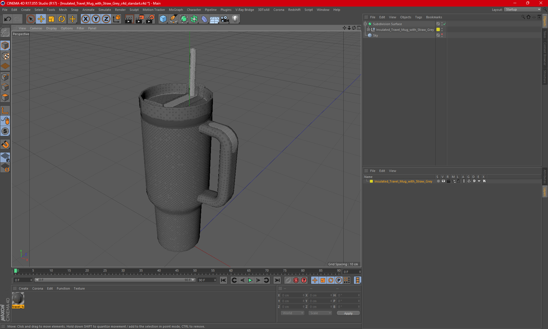3D Insulated Travel Mug with Straw Grey