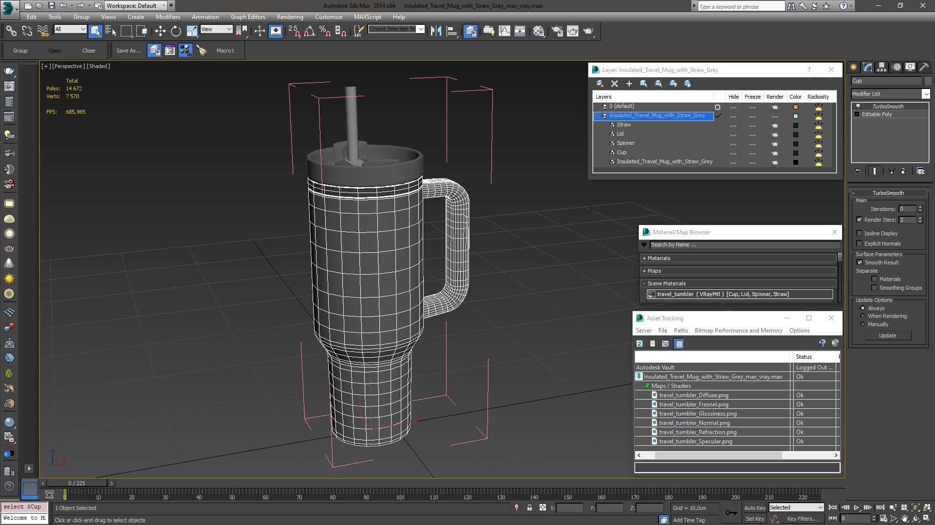 3D Insulated Travel Mug with Straw Grey