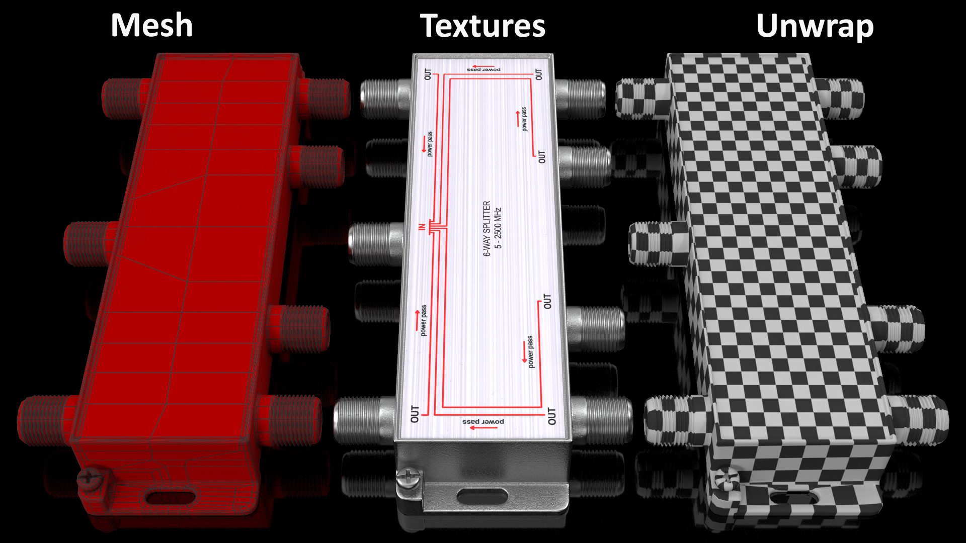 Coaxial Splitter F Type 6 Way 3D model