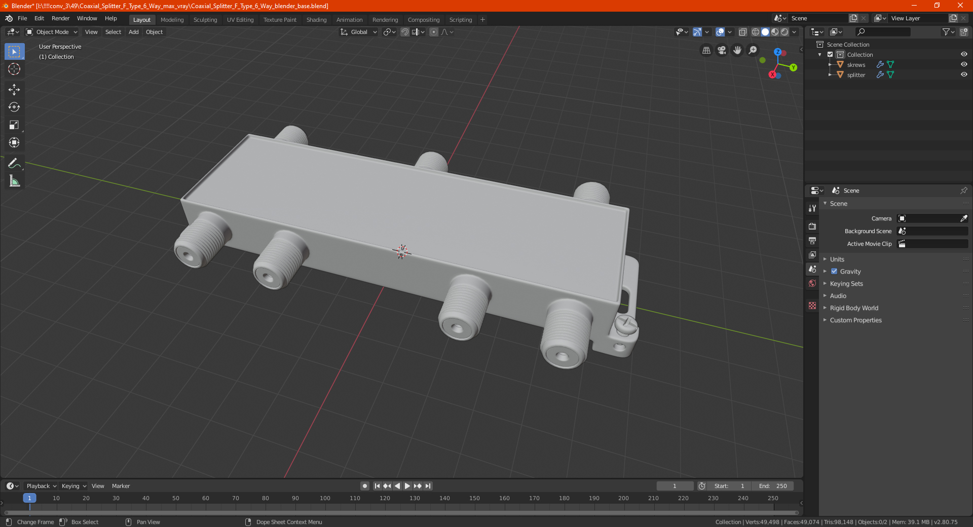 Coaxial Splitter F Type 6 Way 3D model