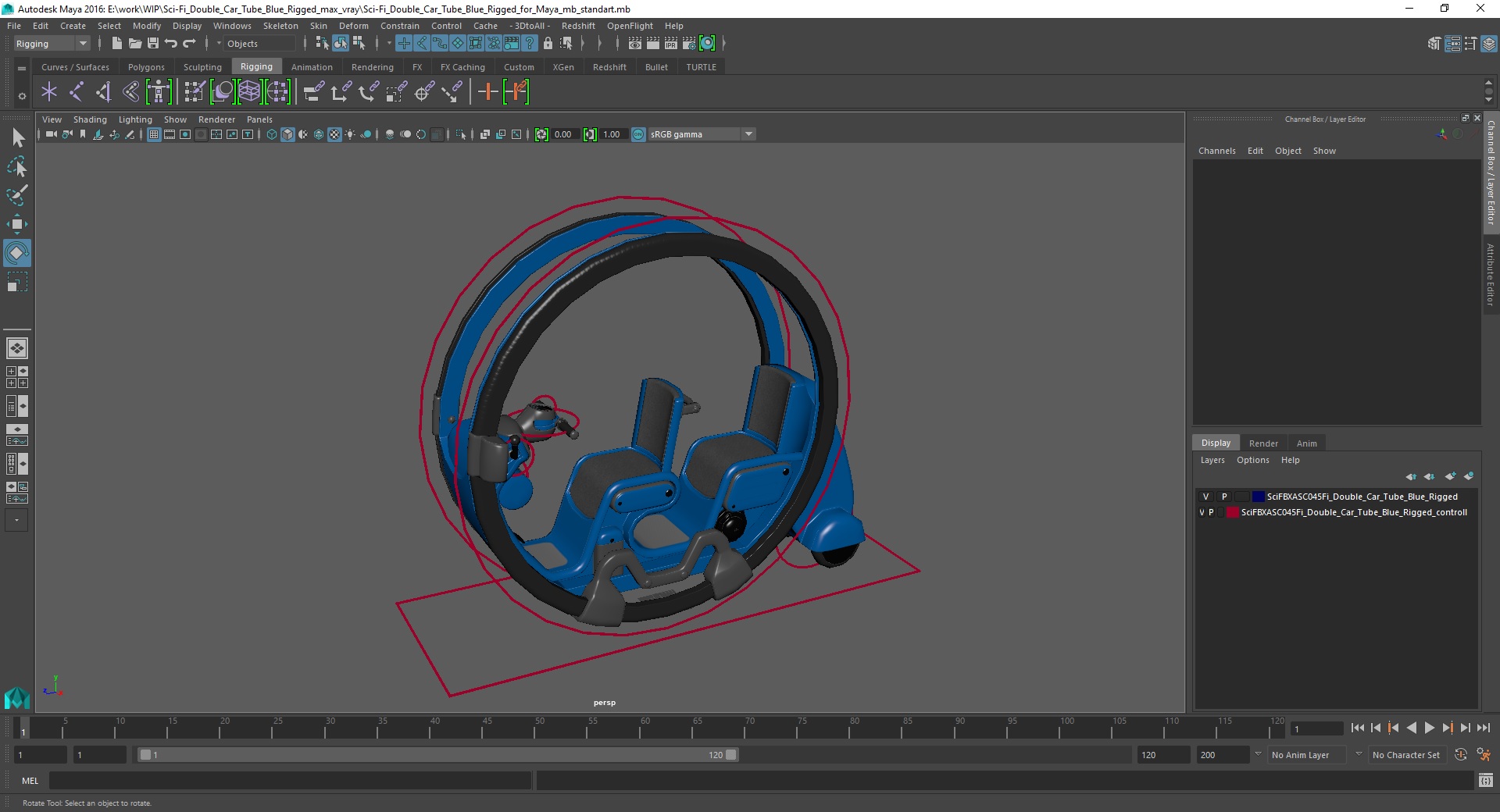 3D Sci-Fi Double Car Tube Blue Rigged for Maya model
