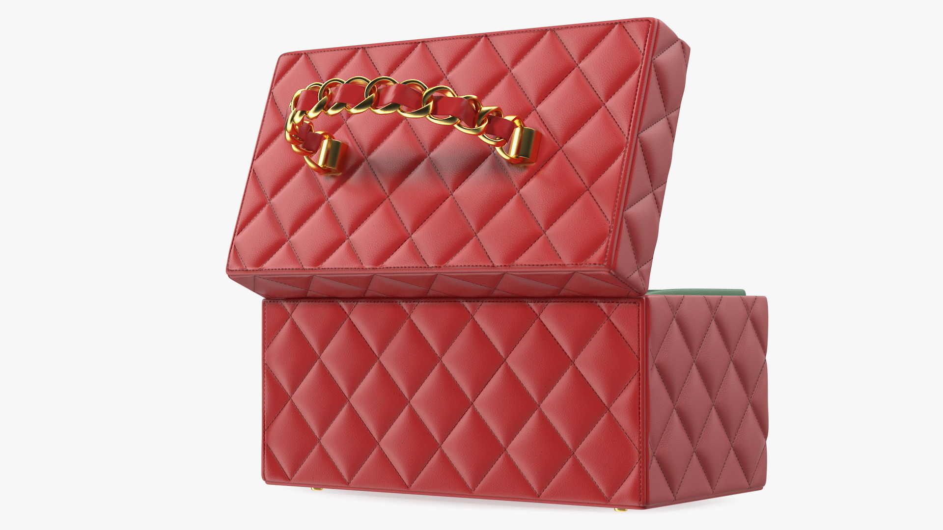 Vintage Crimson Quilted Cosmetic Bag Train Case Open 3D
