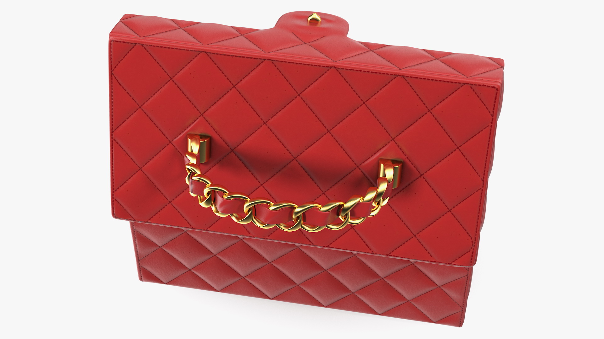 Vintage Crimson Quilted Cosmetic Bag Train Case Open 3D