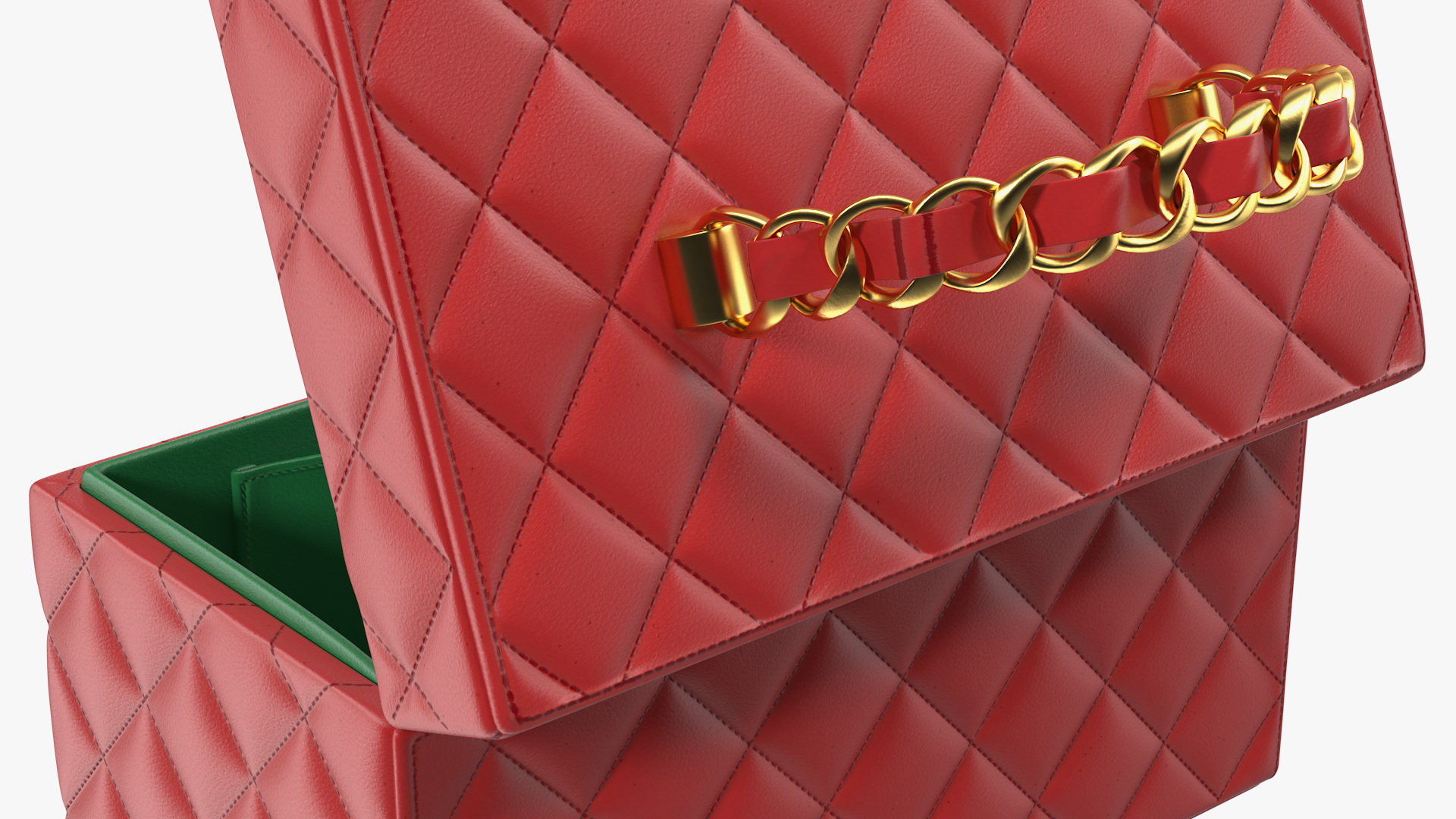 Vintage Crimson Quilted Cosmetic Bag Train Case Open 3D