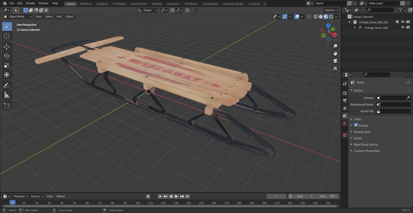 Vintage Snow Sled 3D