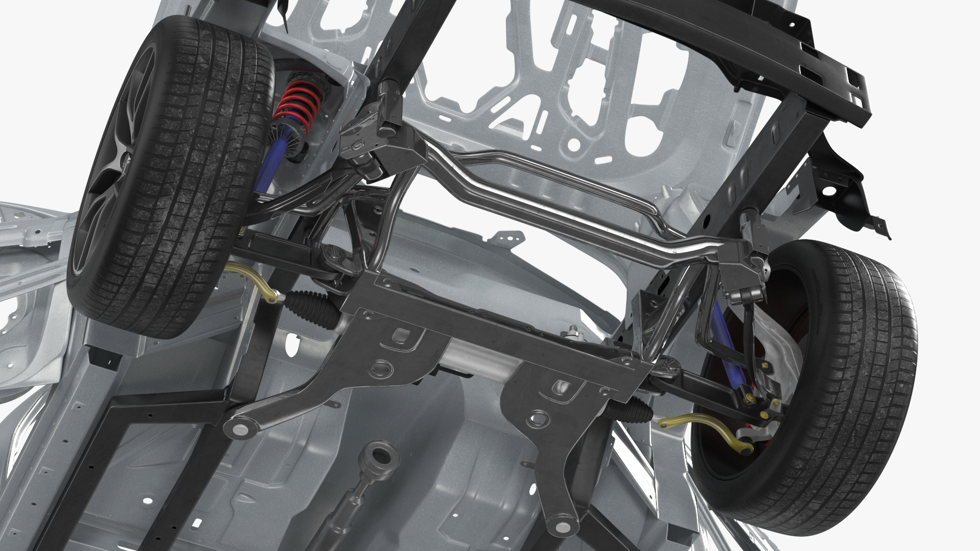 Car Frame and Chassis with Wheels Rigged for Cinema 4D 3D model