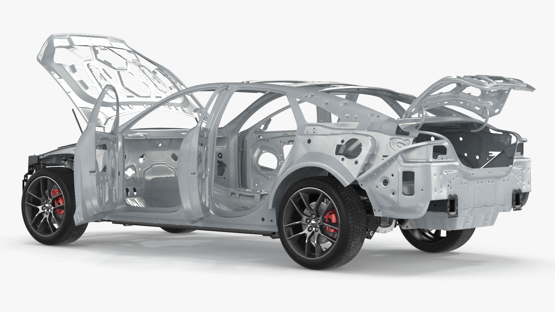Car Frame and Chassis with Wheels Rigged for Cinema 4D 3D model