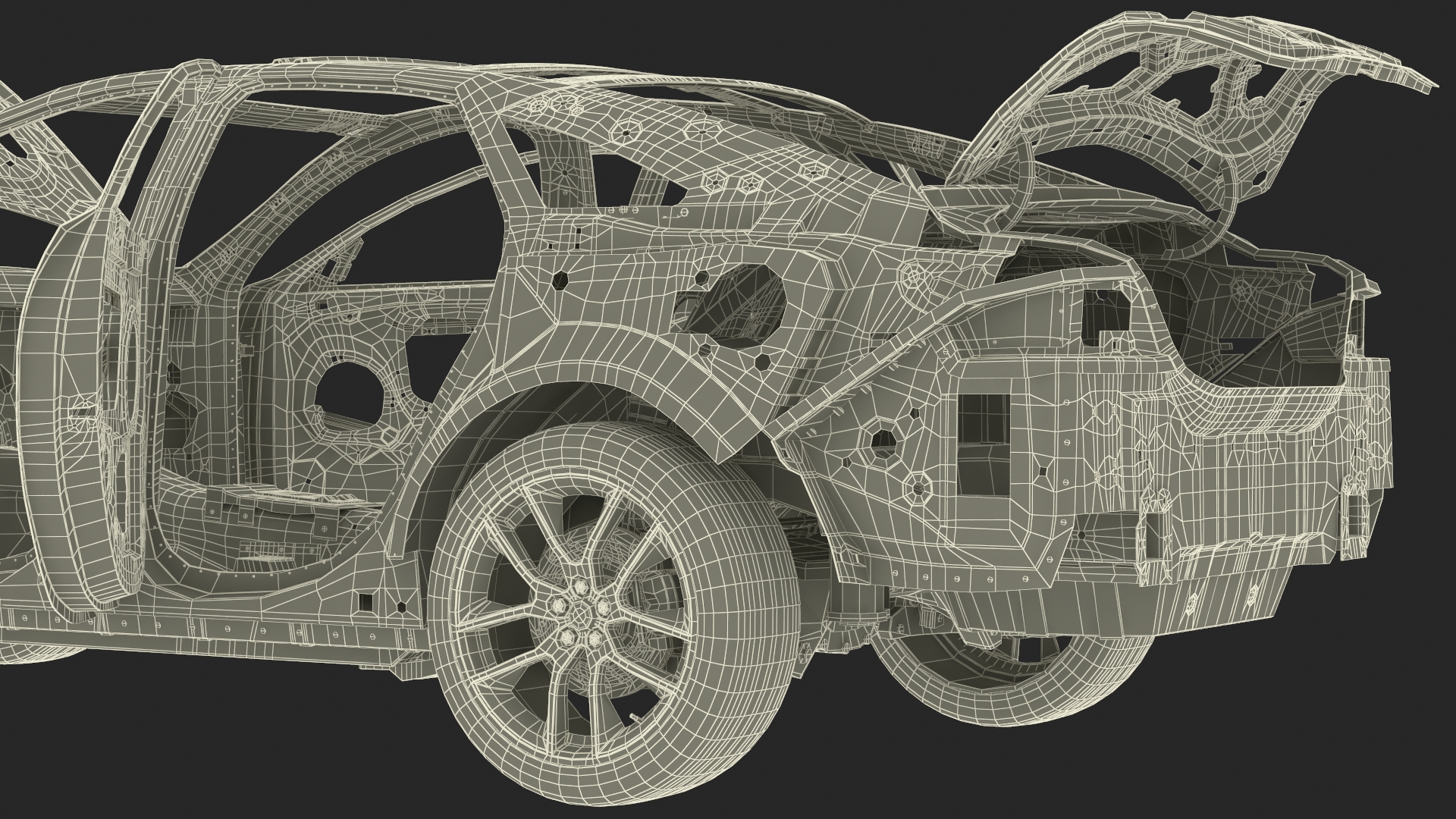 Car Frame and Chassis with Wheels Rigged for Cinema 4D 3D model
