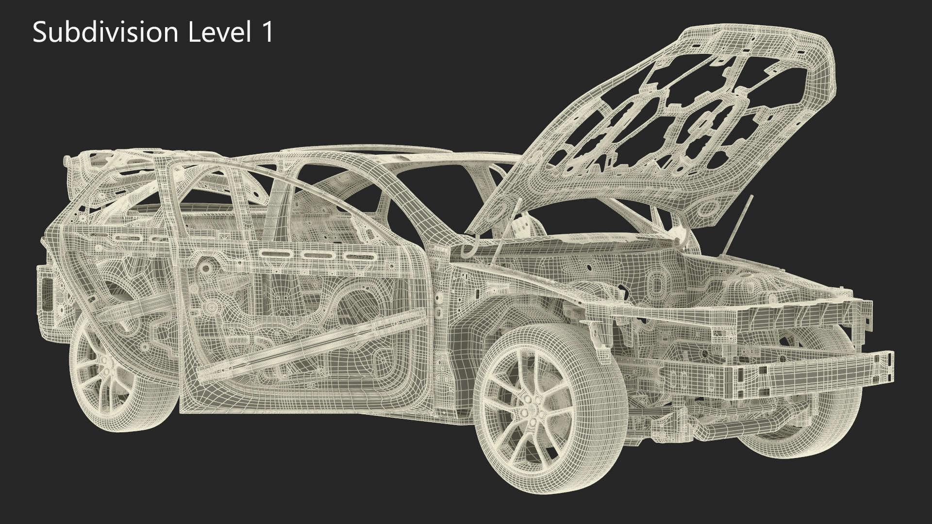 Car Frame and Chassis with Wheels Rigged for Cinema 4D 3D model