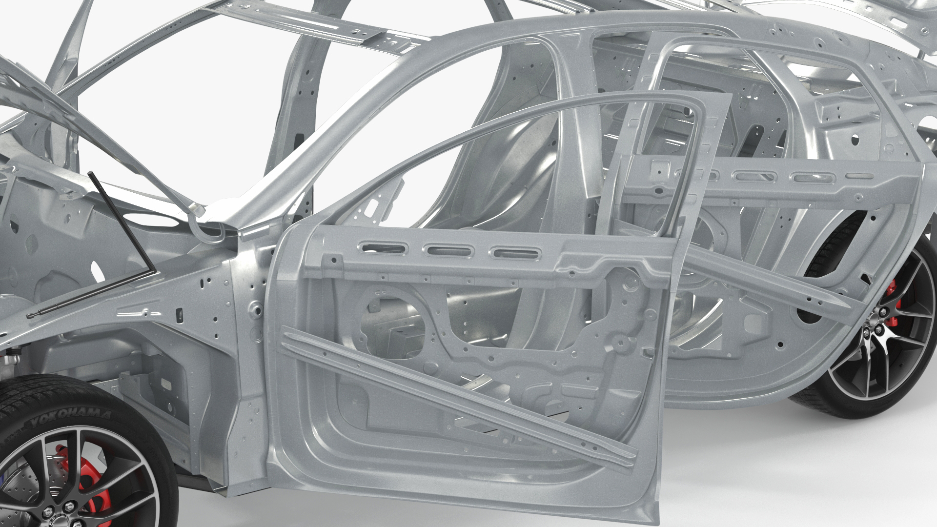 Car Frame and Chassis with Wheels Rigged for Cinema 4D 3D model