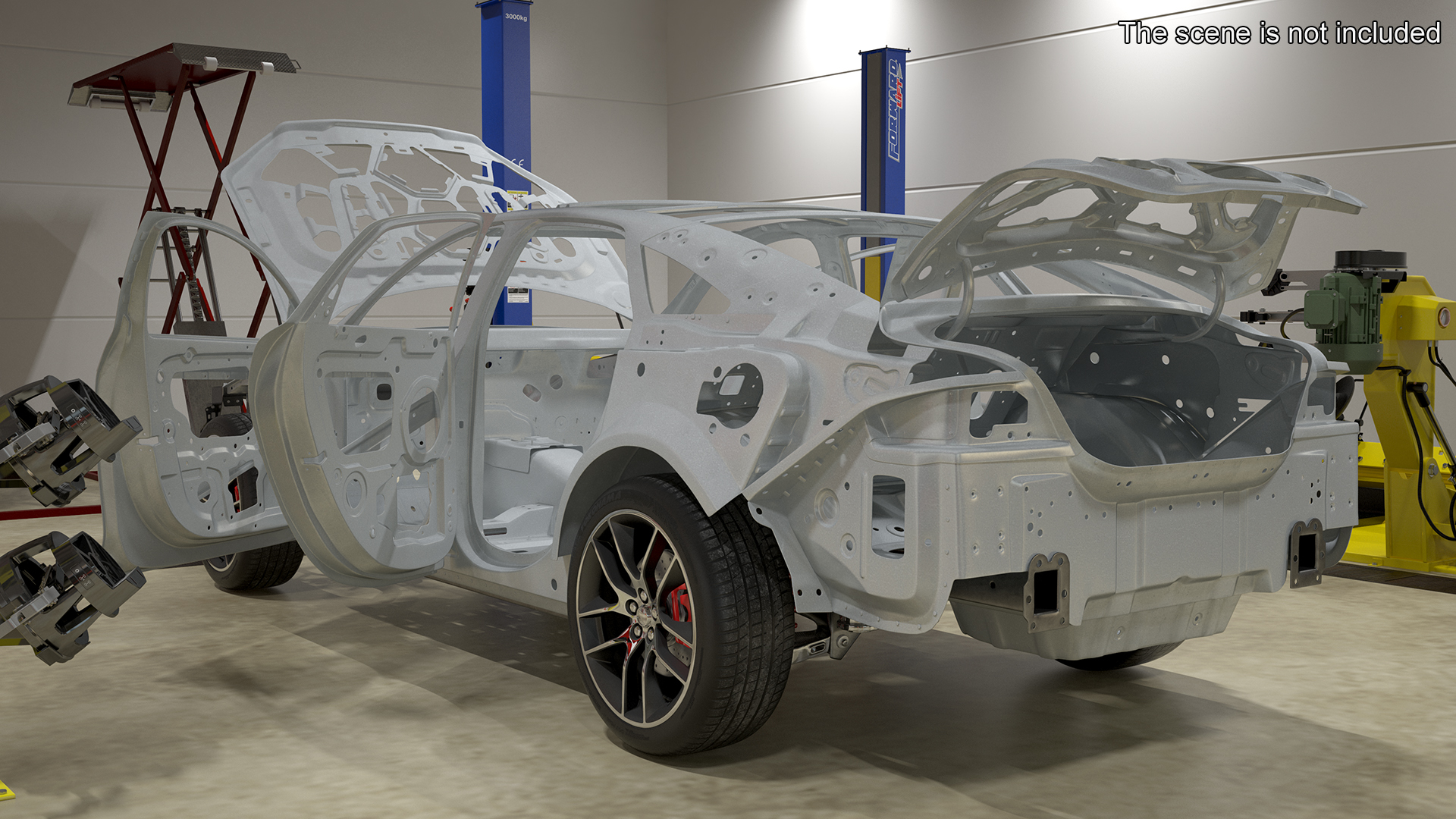 Car Frame and Chassis with Wheels Rigged for Cinema 4D 3D model