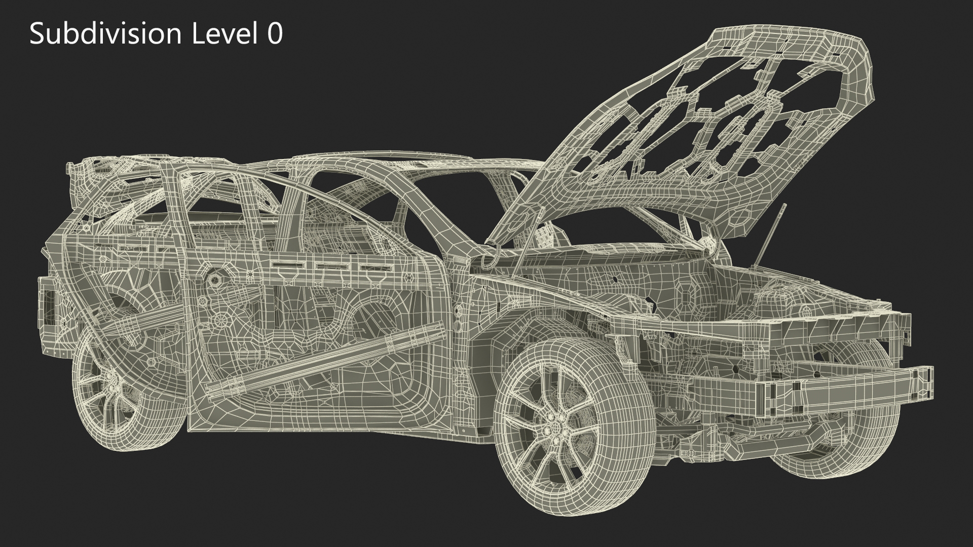 Car Frame and Chassis with Wheels Rigged for Cinema 4D 3D model