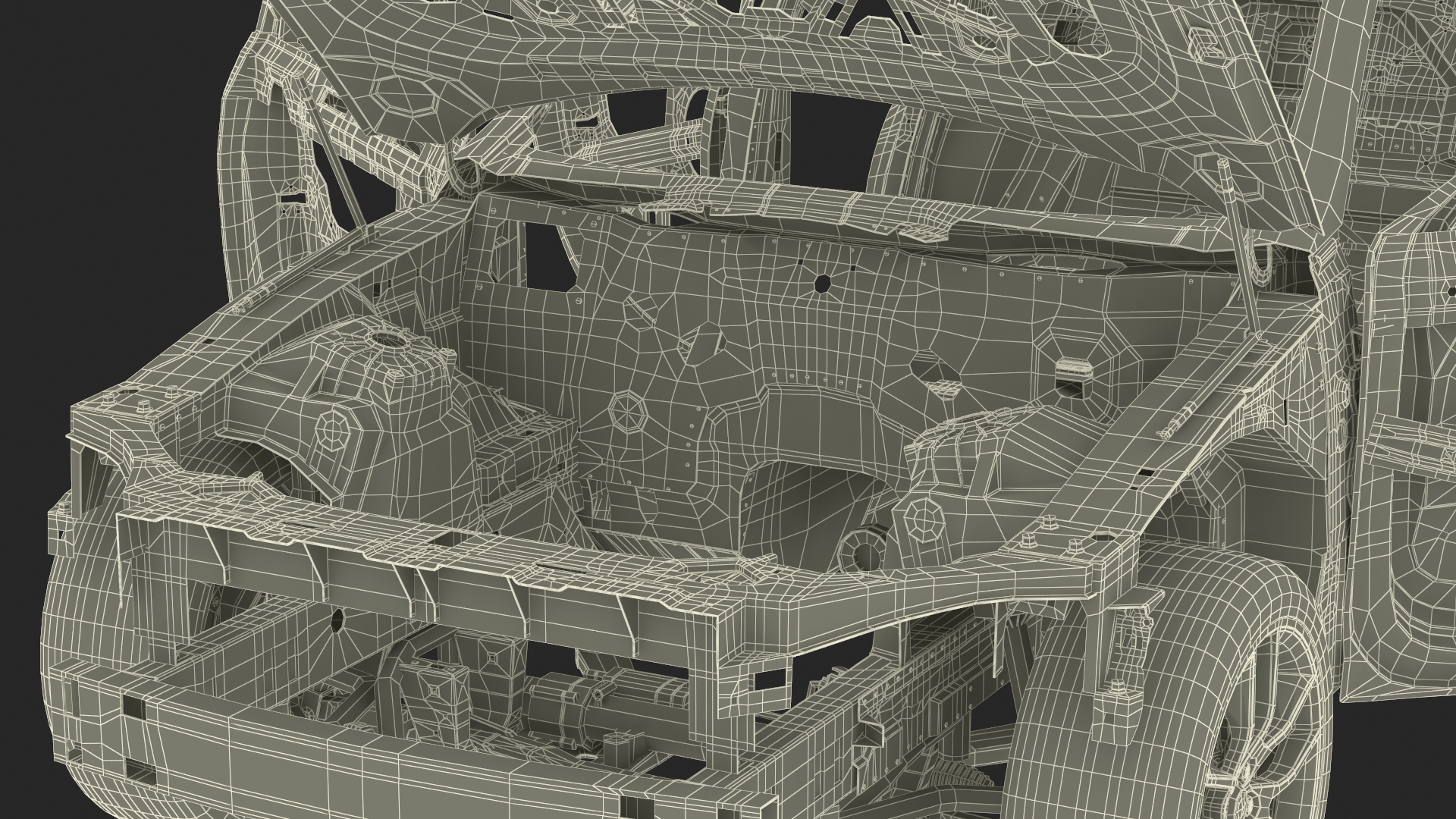 Car Frame and Chassis with Wheels Rigged for Cinema 4D 3D model