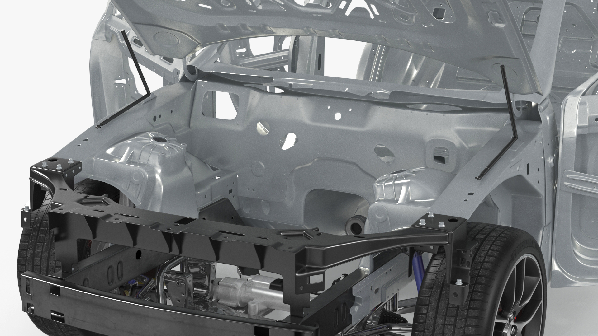 Car Frame and Chassis with Wheels Rigged for Cinema 4D 3D model