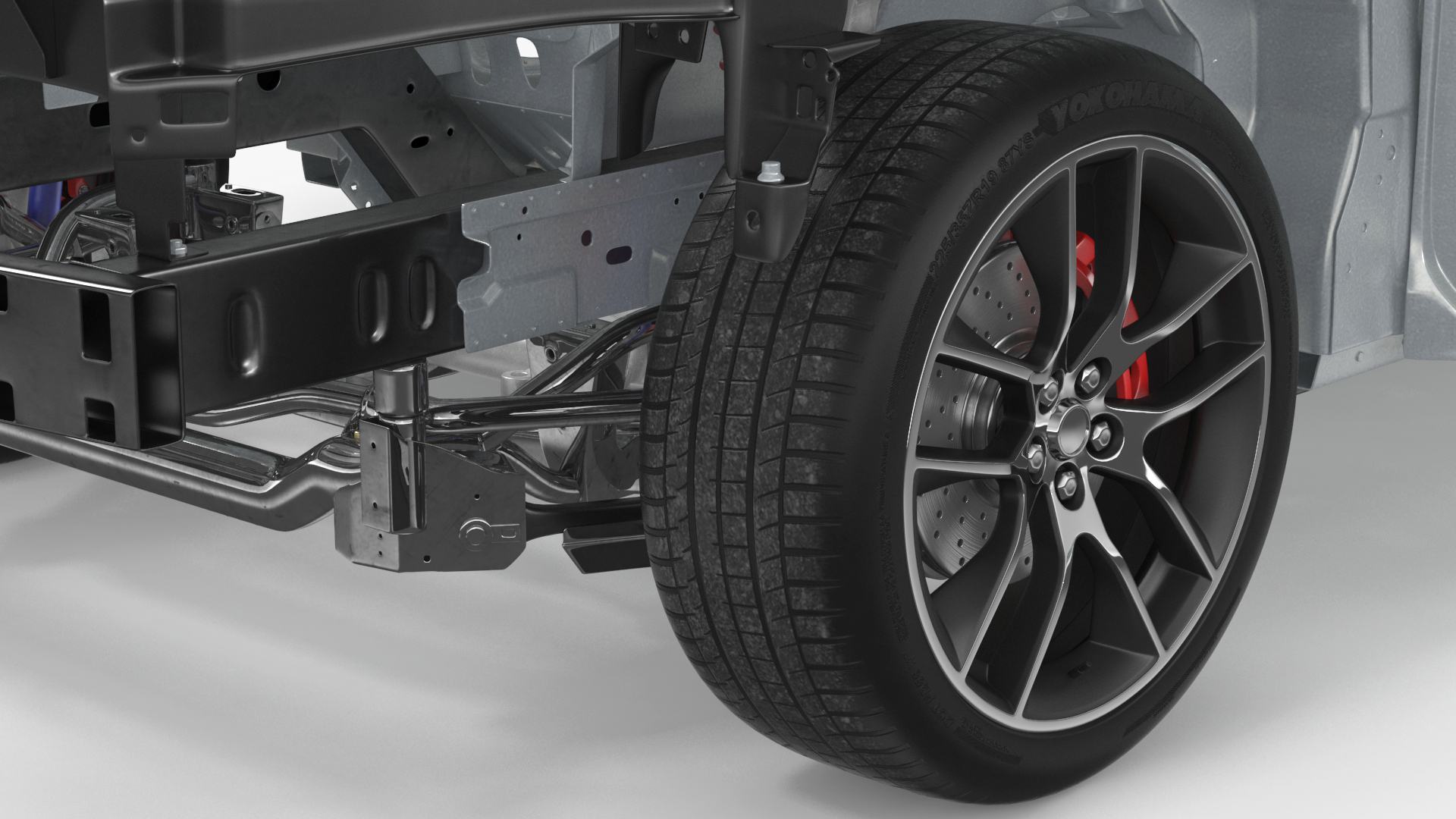 Car Frame and Chassis with Wheels Rigged for Cinema 4D 3D model