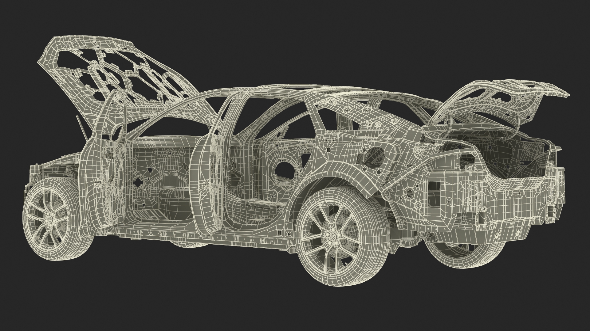 Car Frame and Chassis with Wheels Rigged for Cinema 4D 3D model