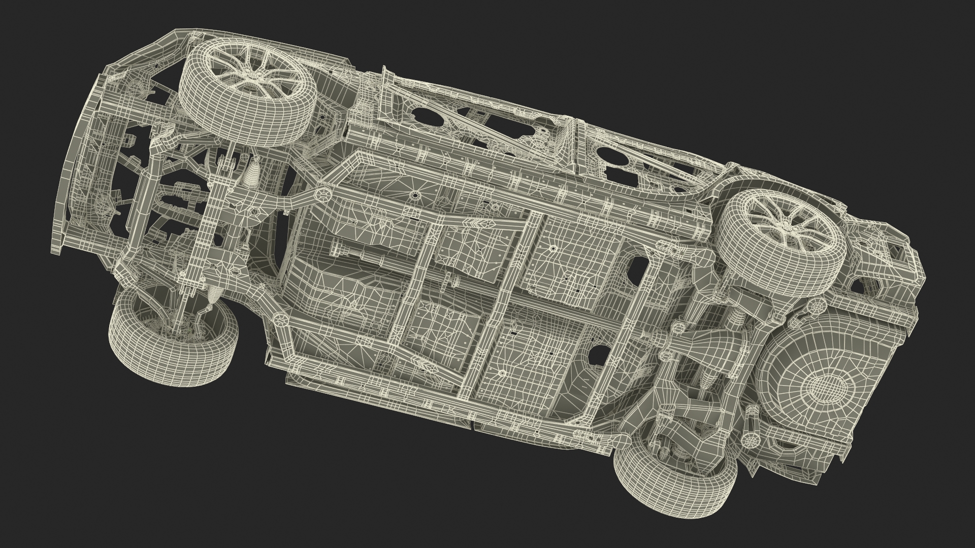 Car Frame and Chassis with Wheels Rigged for Cinema 4D 3D model