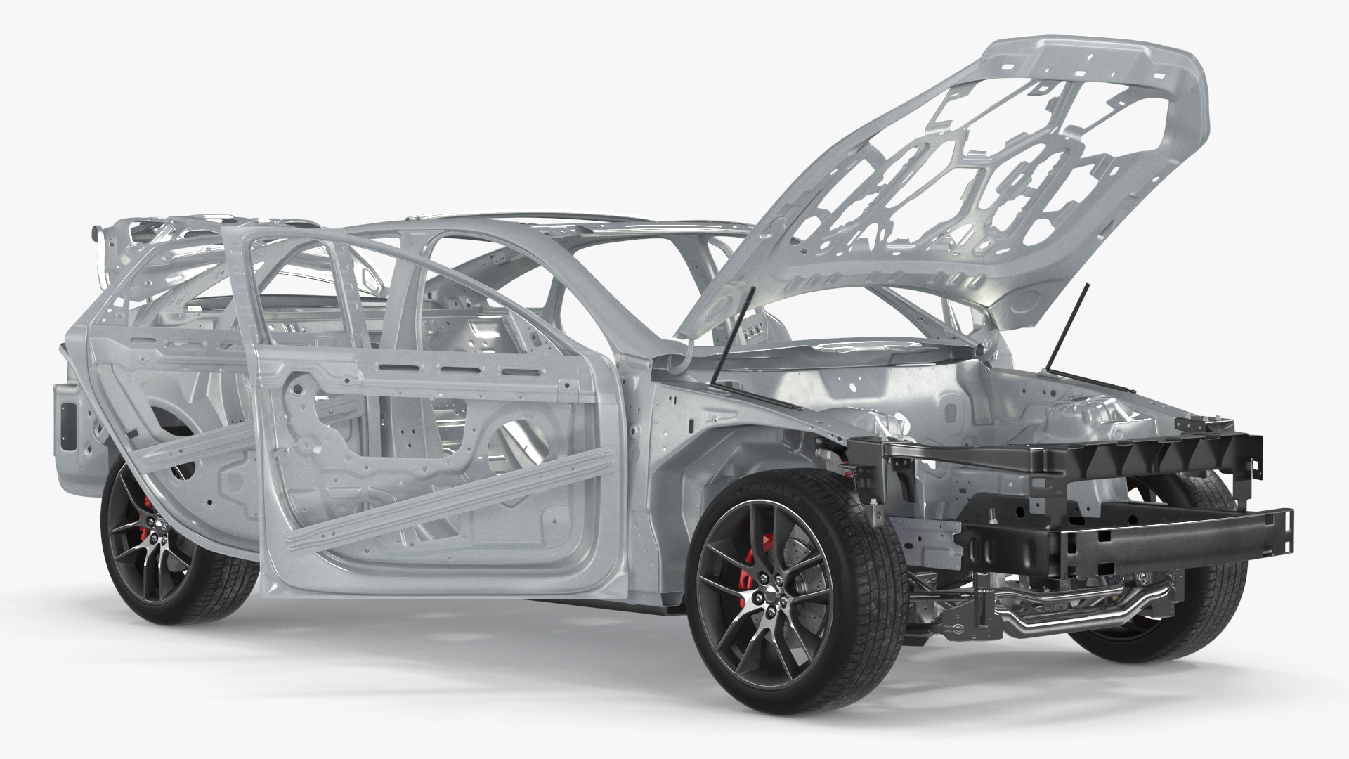 Car Frame and Chassis with Wheels Rigged for Cinema 4D 3D model