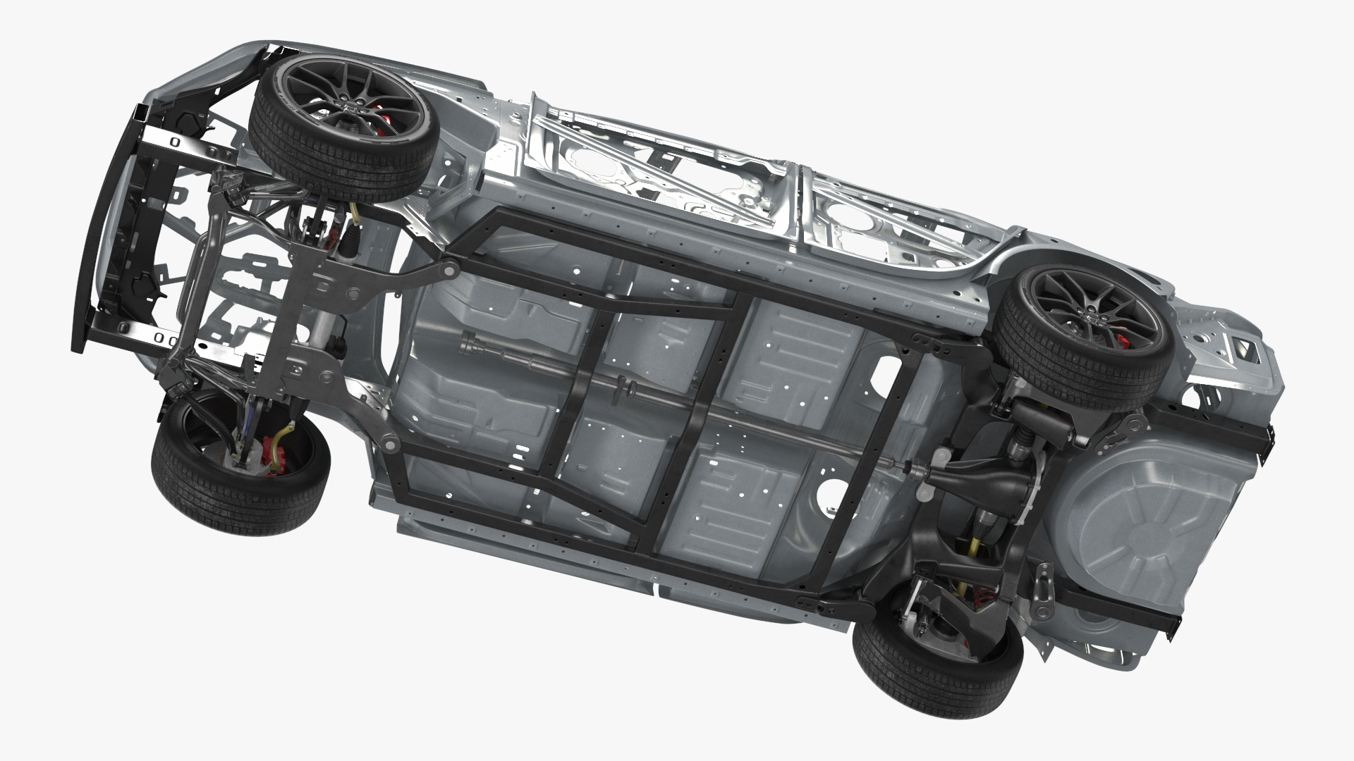 Car Frame and Chassis with Wheels Rigged for Cinema 4D 3D model