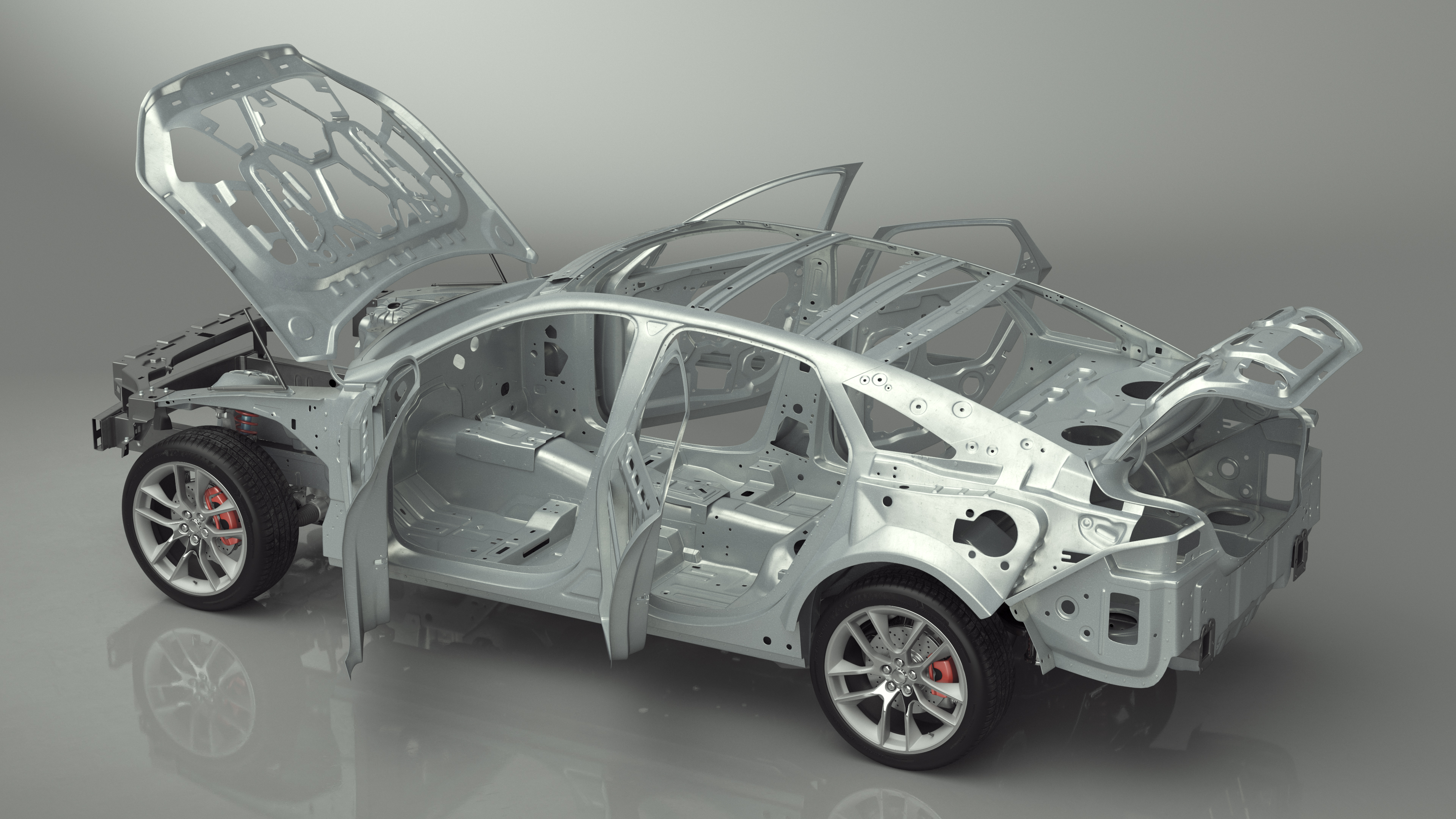 Car Frame and Chassis with Wheels Rigged for Cinema 4D 3D model