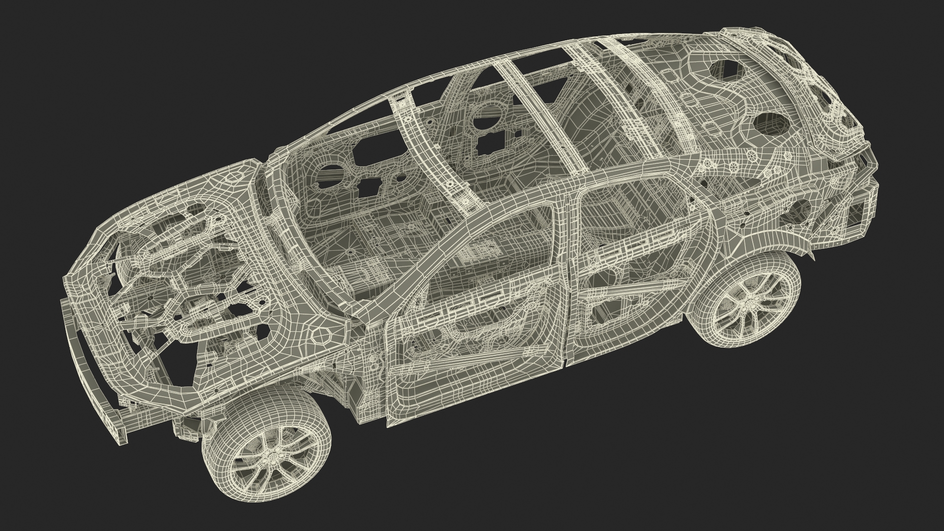 Car Frame and Chassis with Wheels Rigged for Cinema 4D 3D model