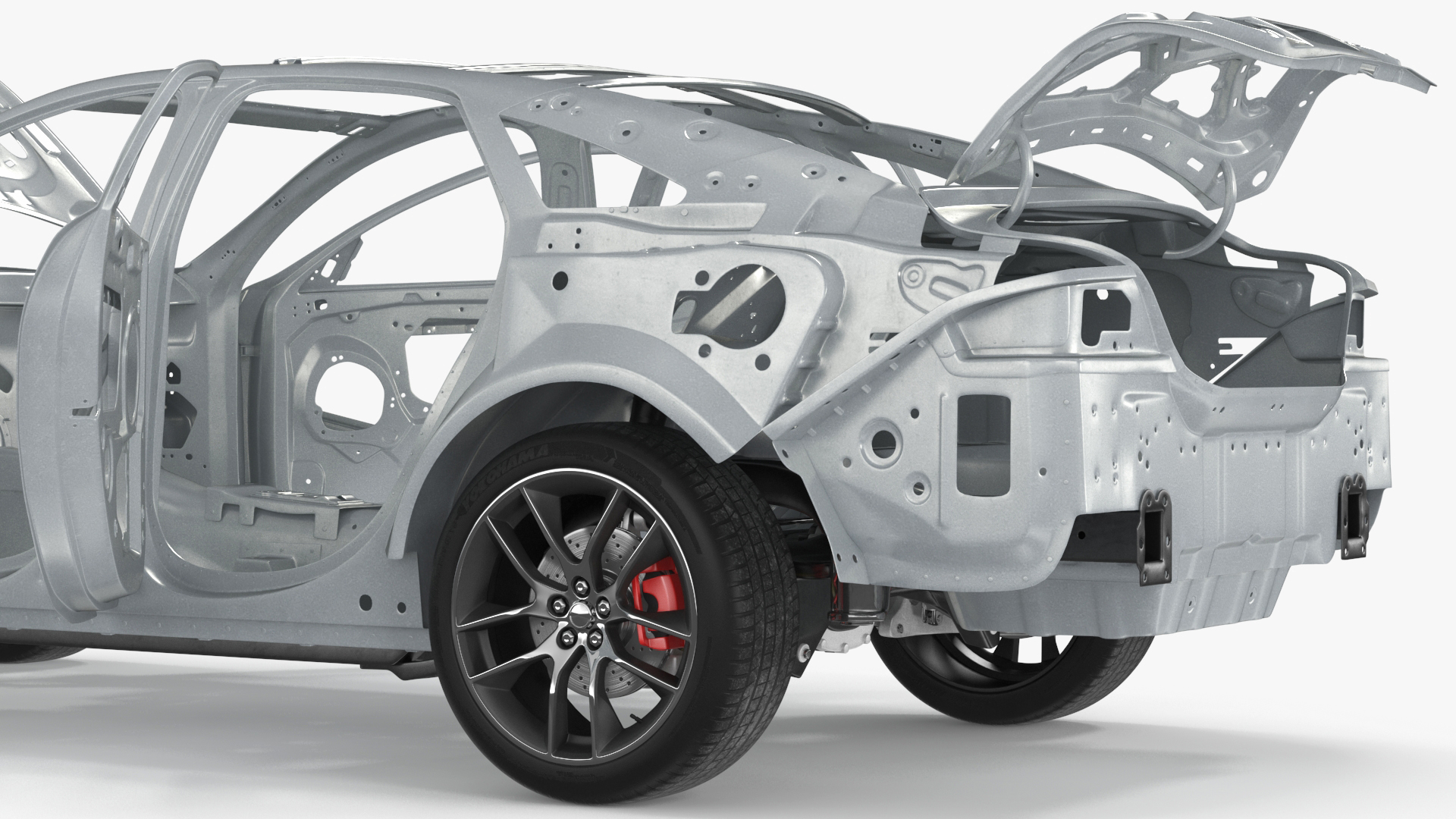 Car Frame and Chassis with Wheels Rigged for Cinema 4D 3D model