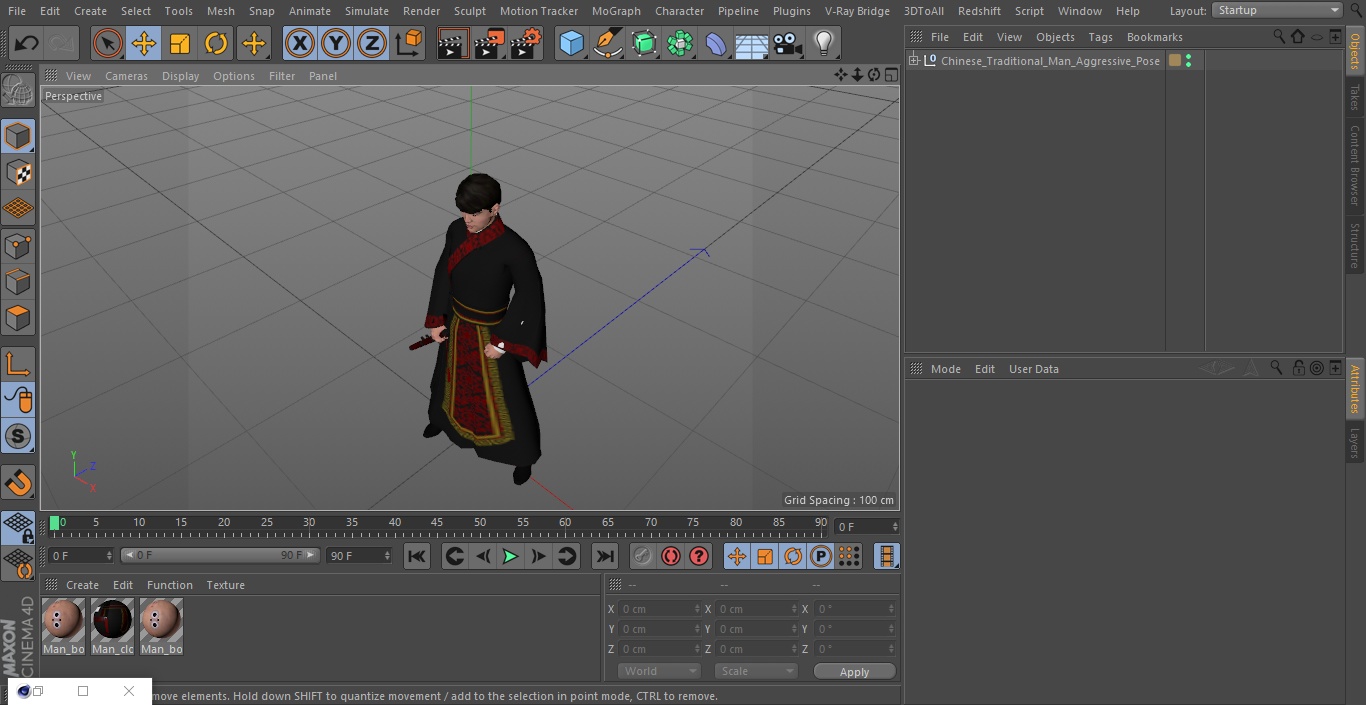 Chinese Traditional Man Aggressive Pose 3D model