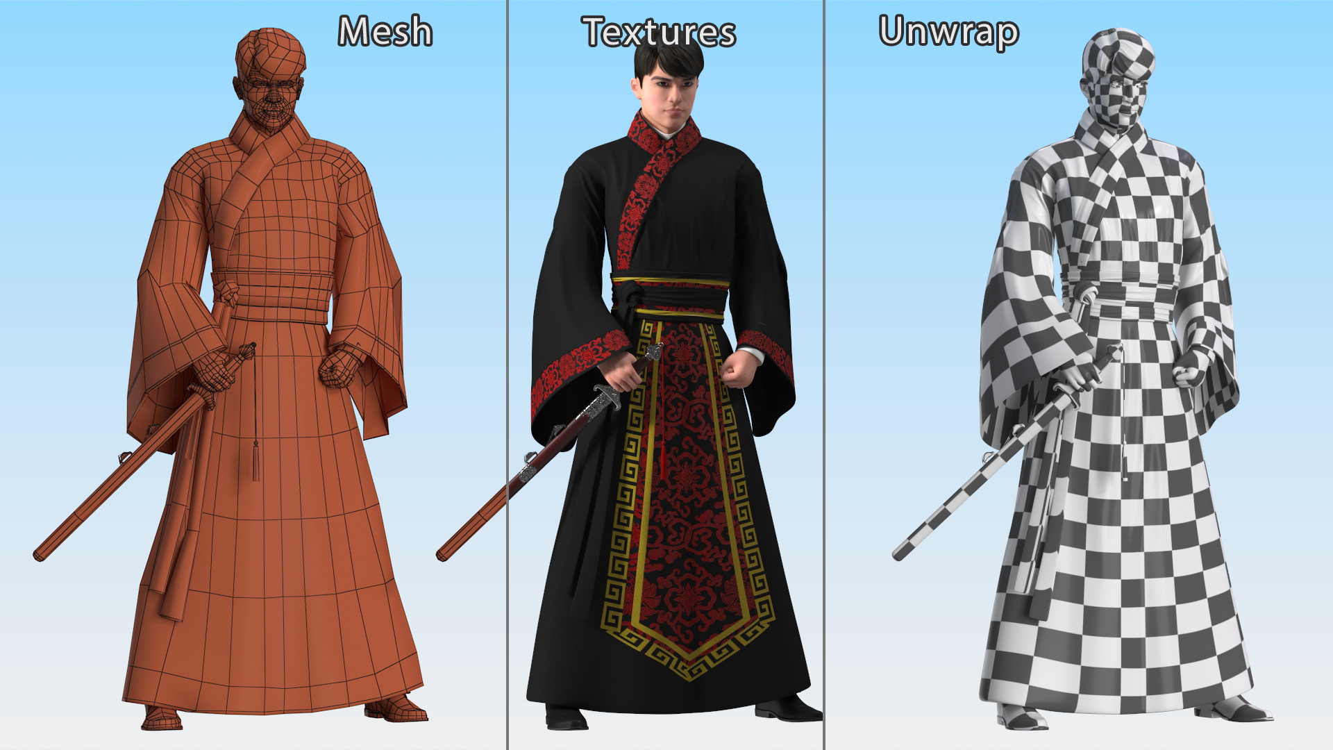 Chinese Traditional Man Aggressive Pose 3D model