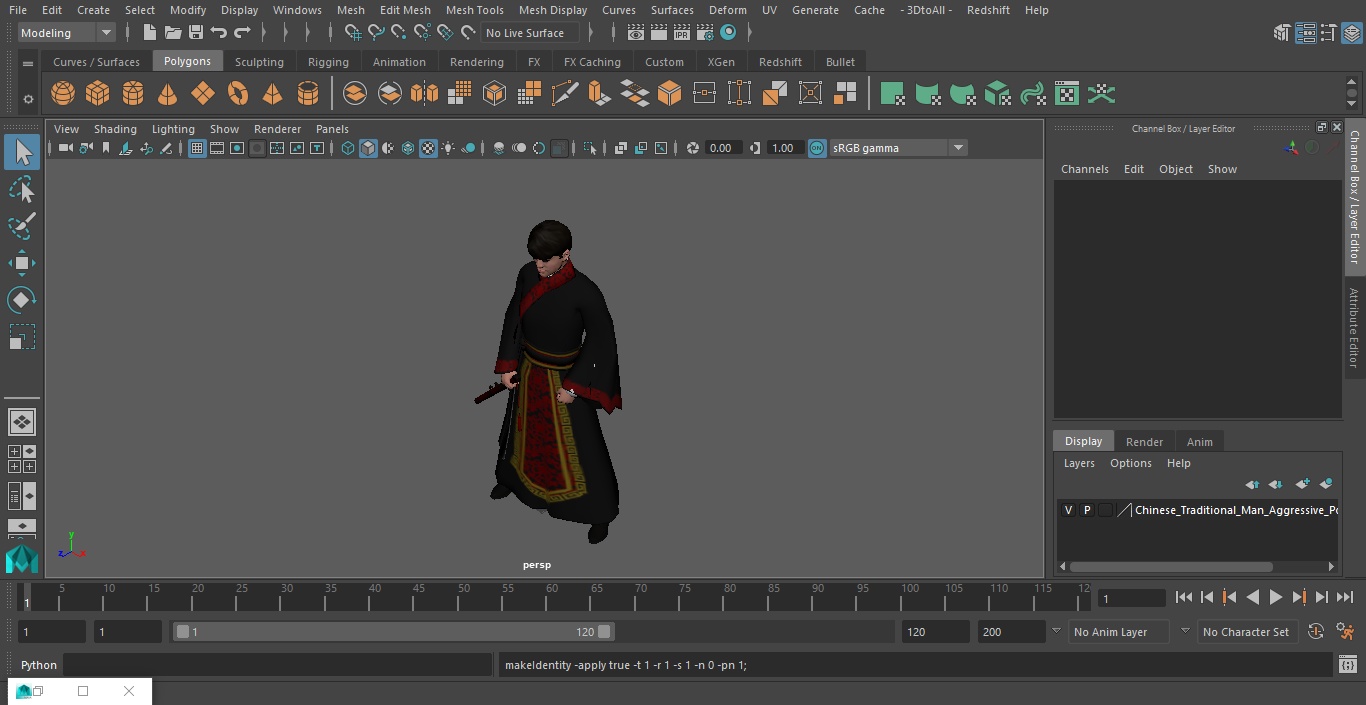 Chinese Traditional Man Aggressive Pose 3D model