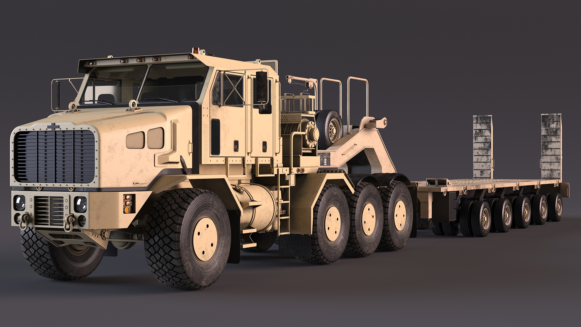 3D Oshkosh HET A1 Truck Tractor with Semi Trailer Desert Camo model