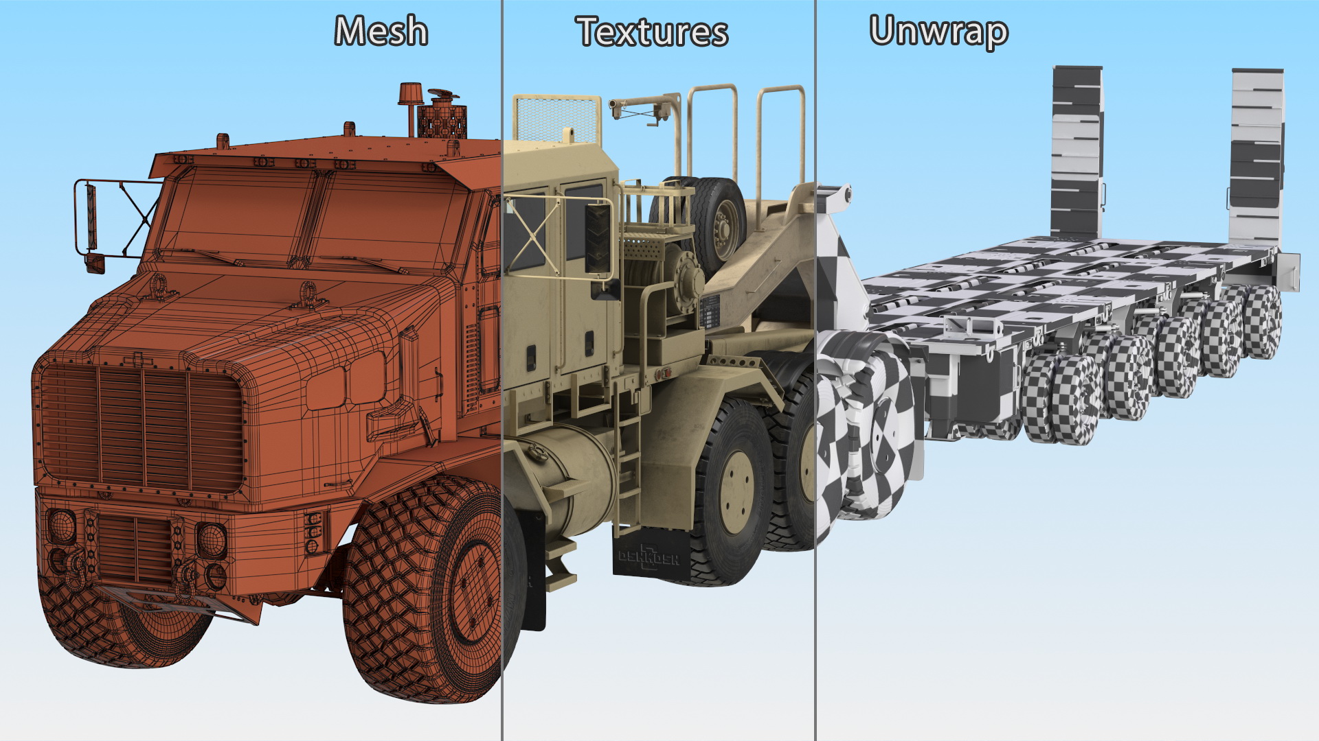 3D Oshkosh HET A1 Truck Tractor with Semi Trailer Desert Camo model